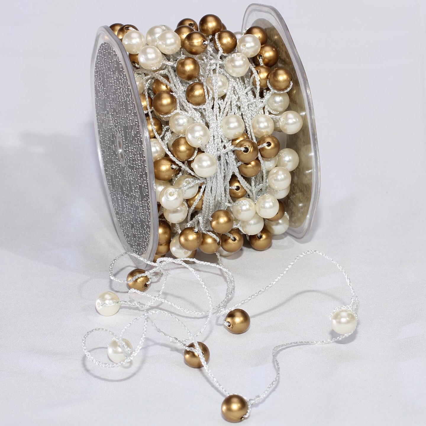 The Ribbon People Ivory and Gold Twisted Beads Wire Christmas Craft Ribbon 0.25" x 44 Yards