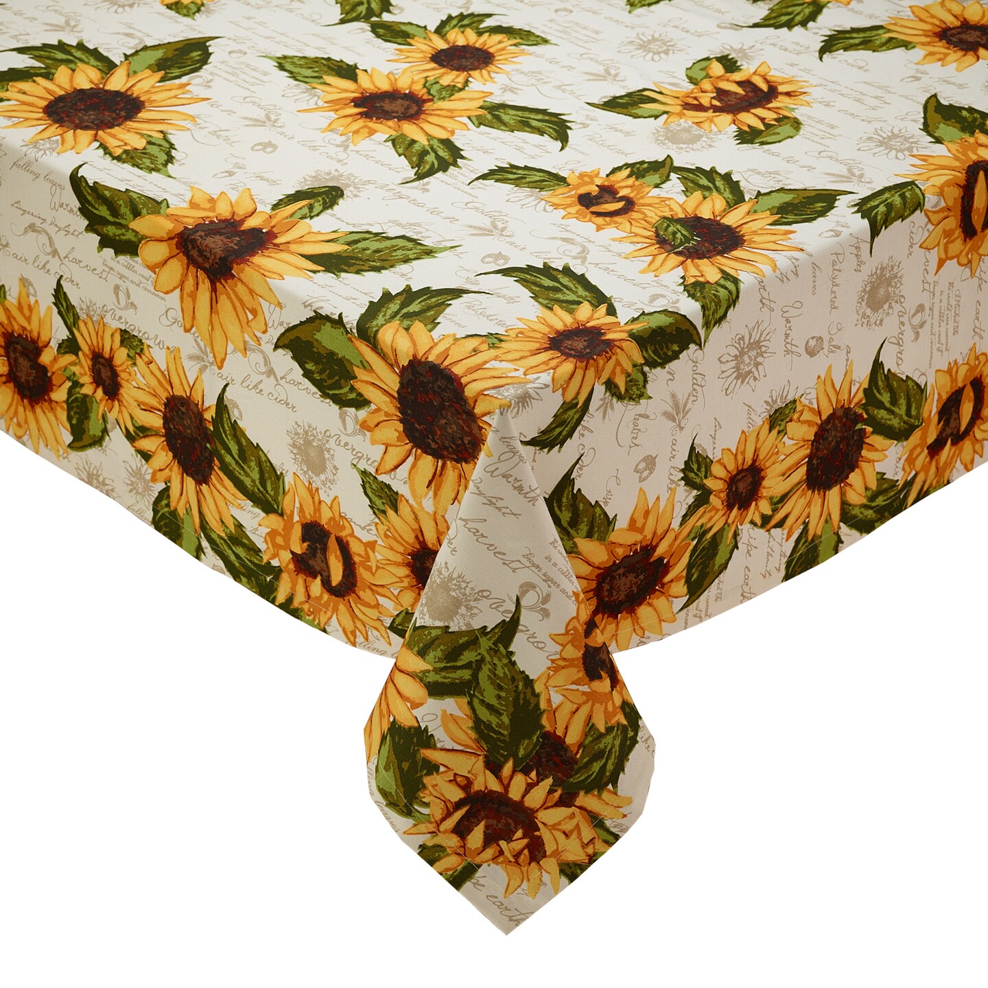 Contemporary Home Living 52" White with Sunflower Print Design Square Cotton Tablecloth