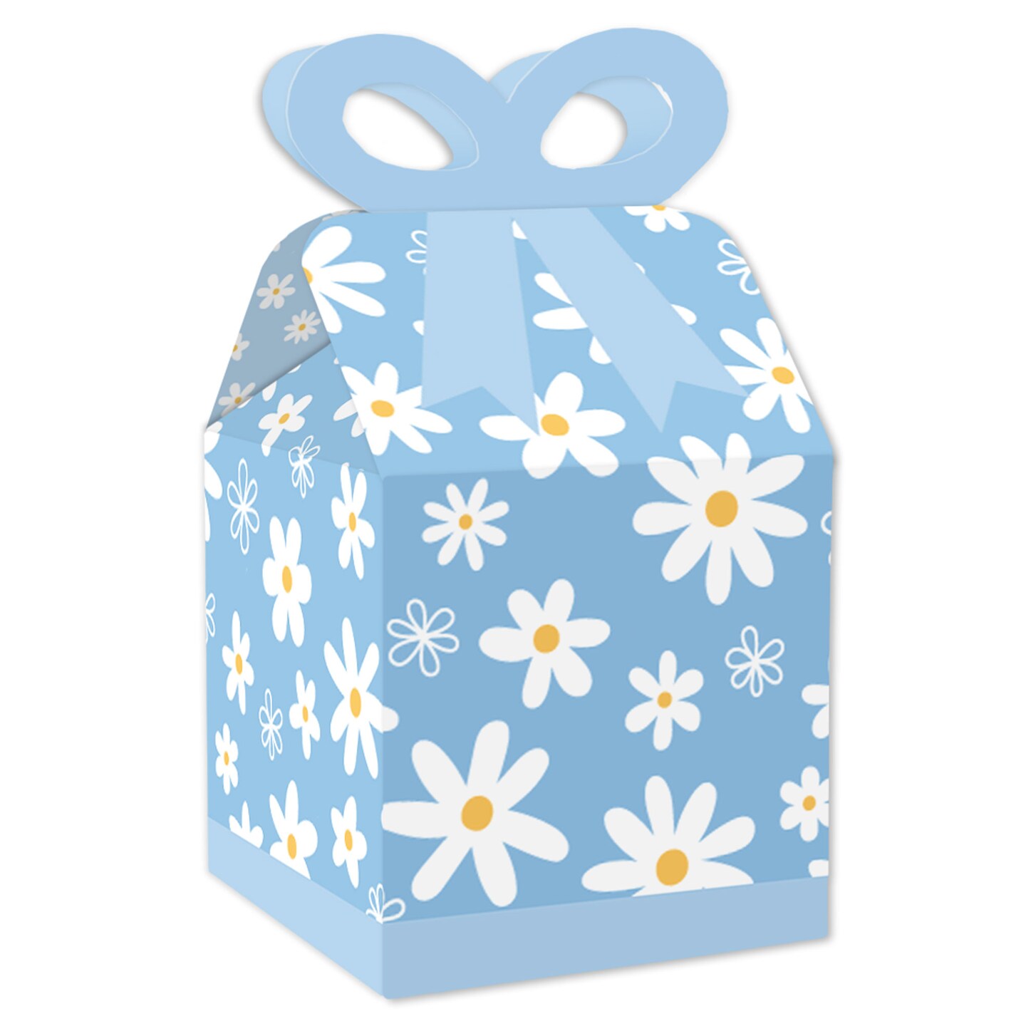 Big Dot of Happiness Blue Daisy Flowers - Square Favor Gift Boxes - Floral Party Bow Boxes - Set of 12