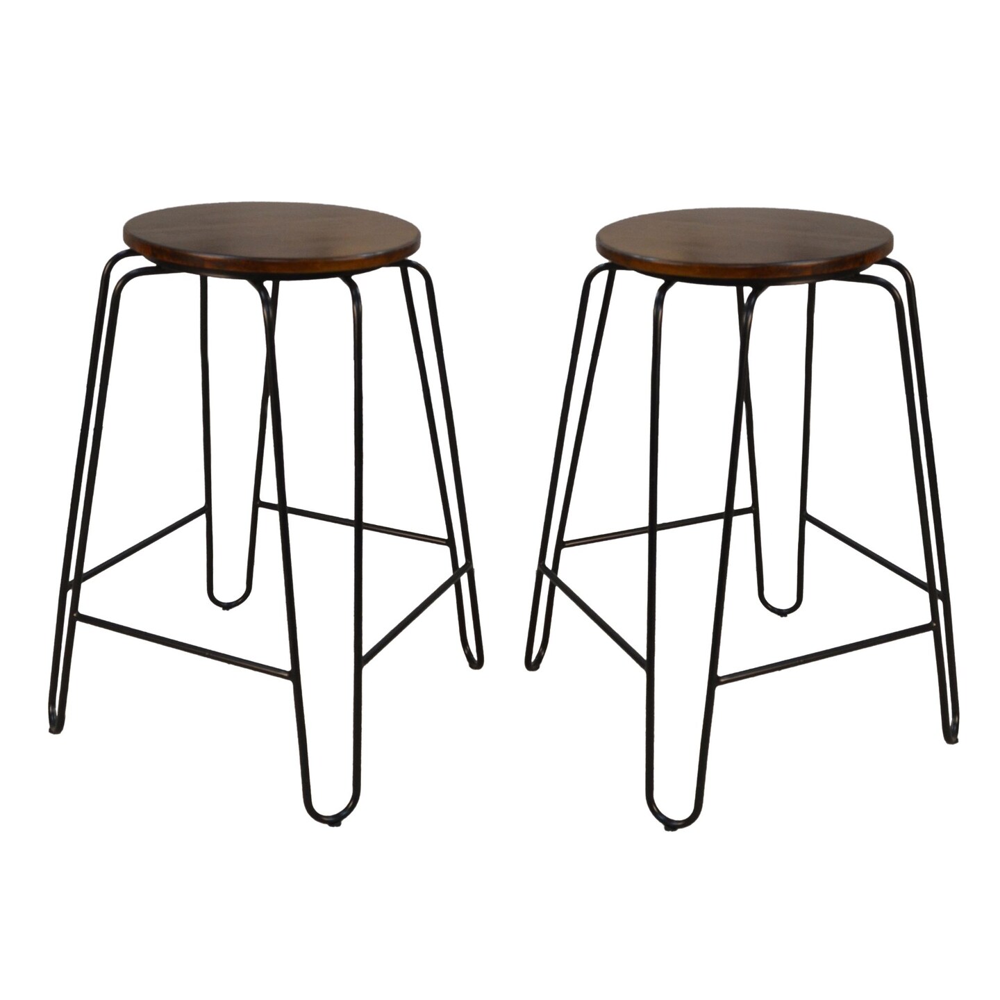 Contemporary Home Living Set of 2 Chestnut Brown and Black Stackable Counter Stools 24&#x22;