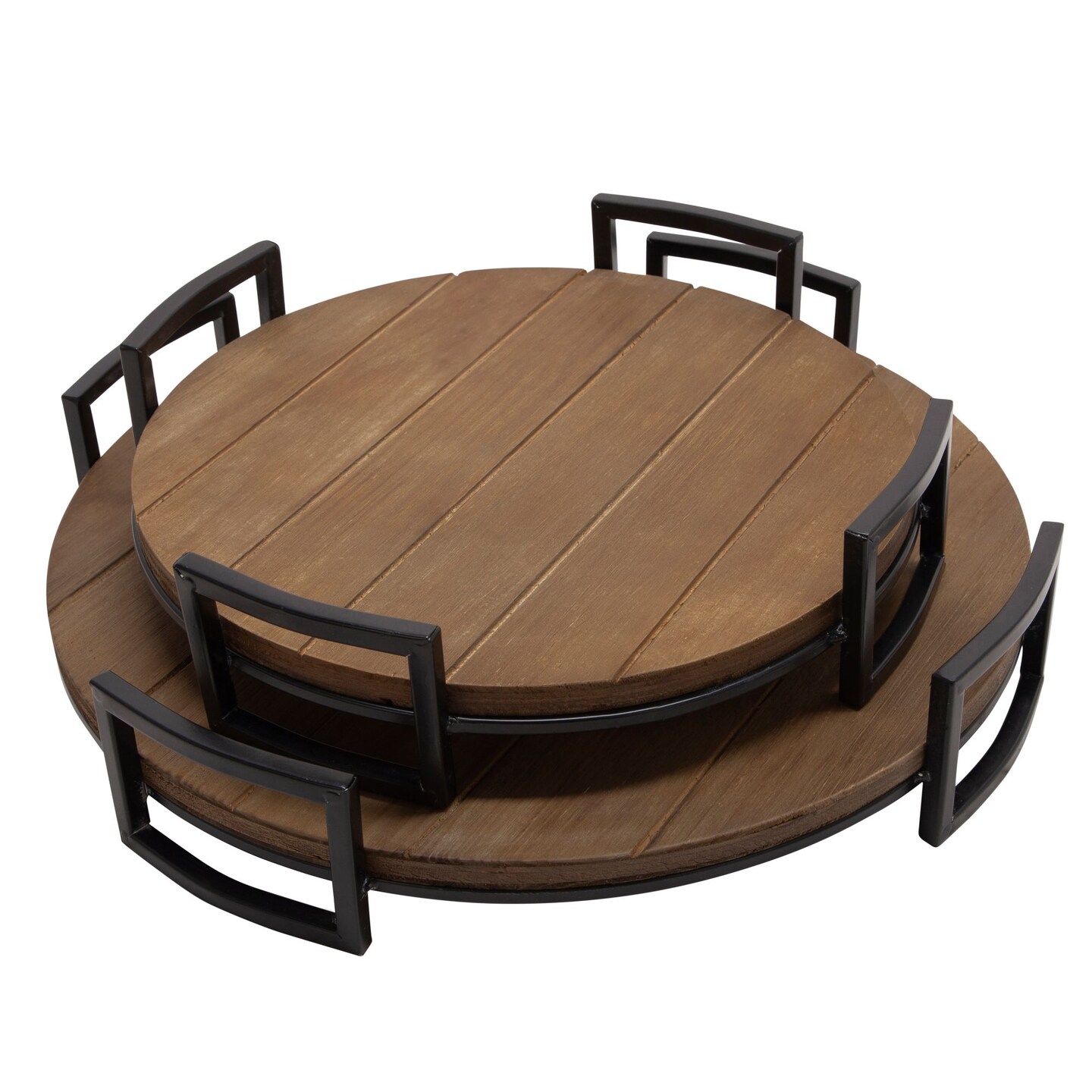 Kingston Living Round Trays with Handles - 17.75&#x22; - Brown and Black - Set of 2
