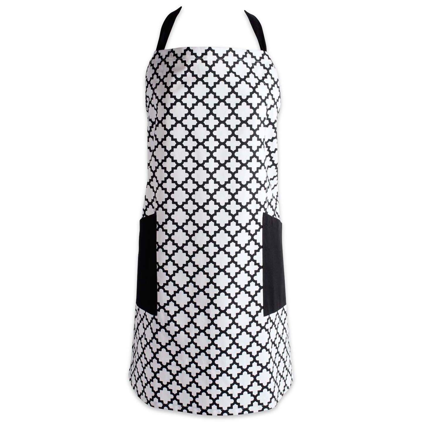 Contemporary Home Living Quatrefoil Lattice Unisex Kitchen Chef Apron - 37.5&#x22; - White and Black