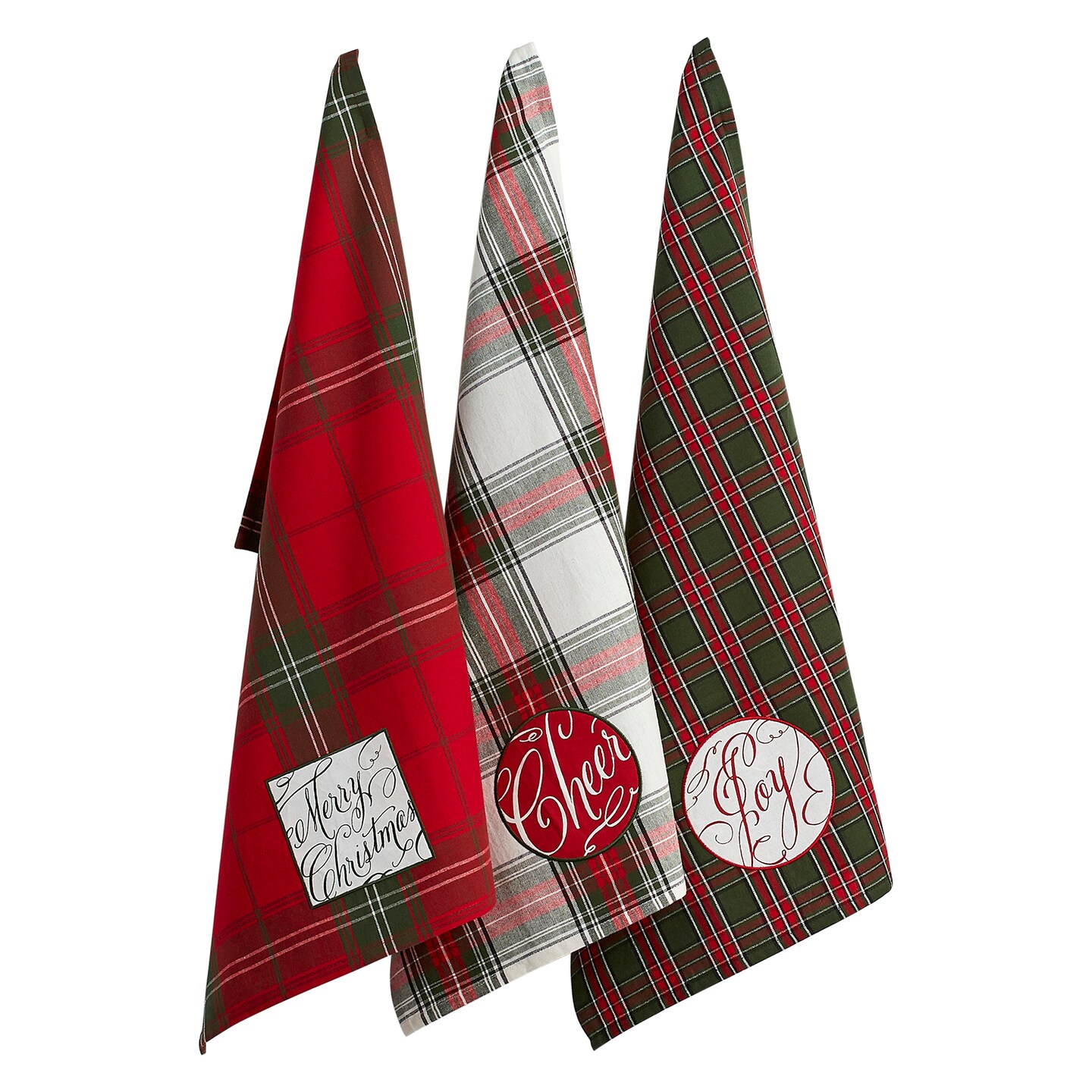 Contemporary Home Living Set of 3 Green and Red Dish Towel 28&#x22;