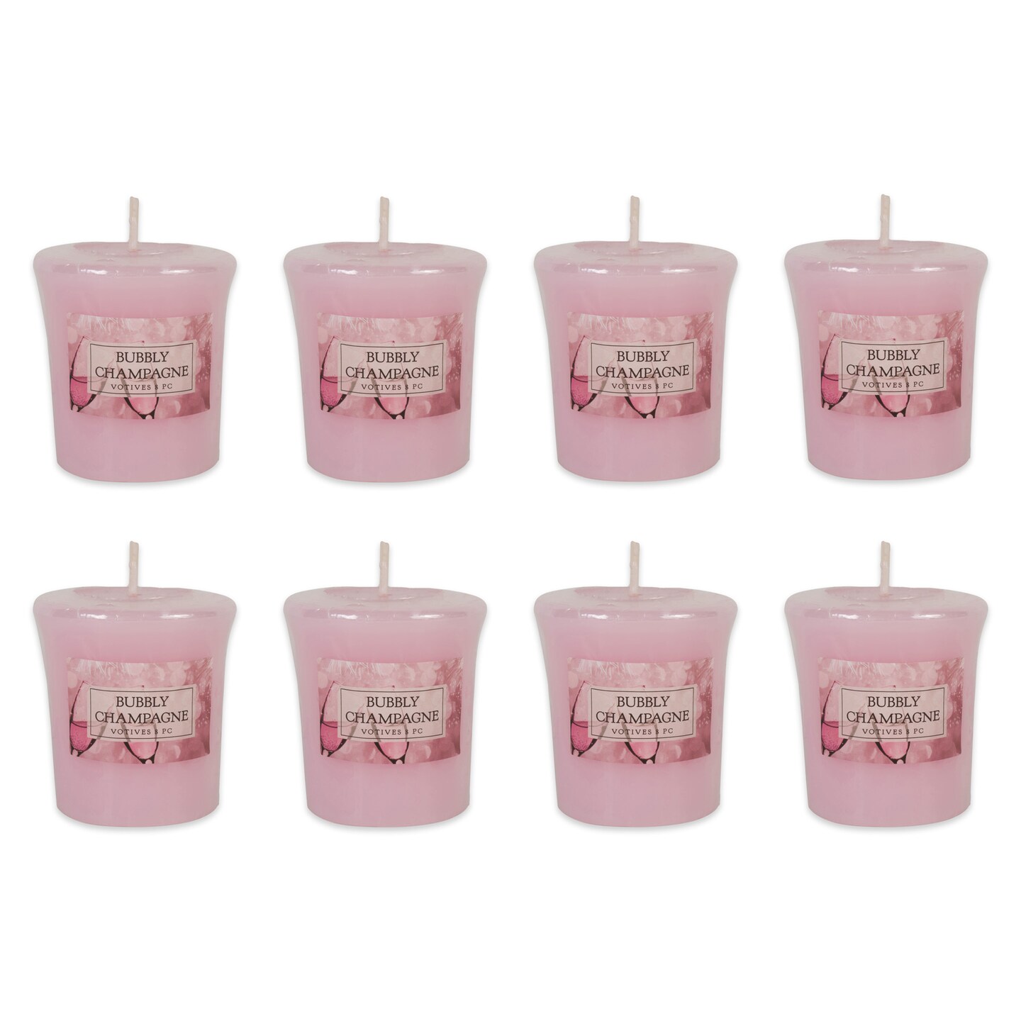 Contemporary Home Living Set of 8 Blush Pink Single-Wick Sweet Bubbly  Scented Votives, 2