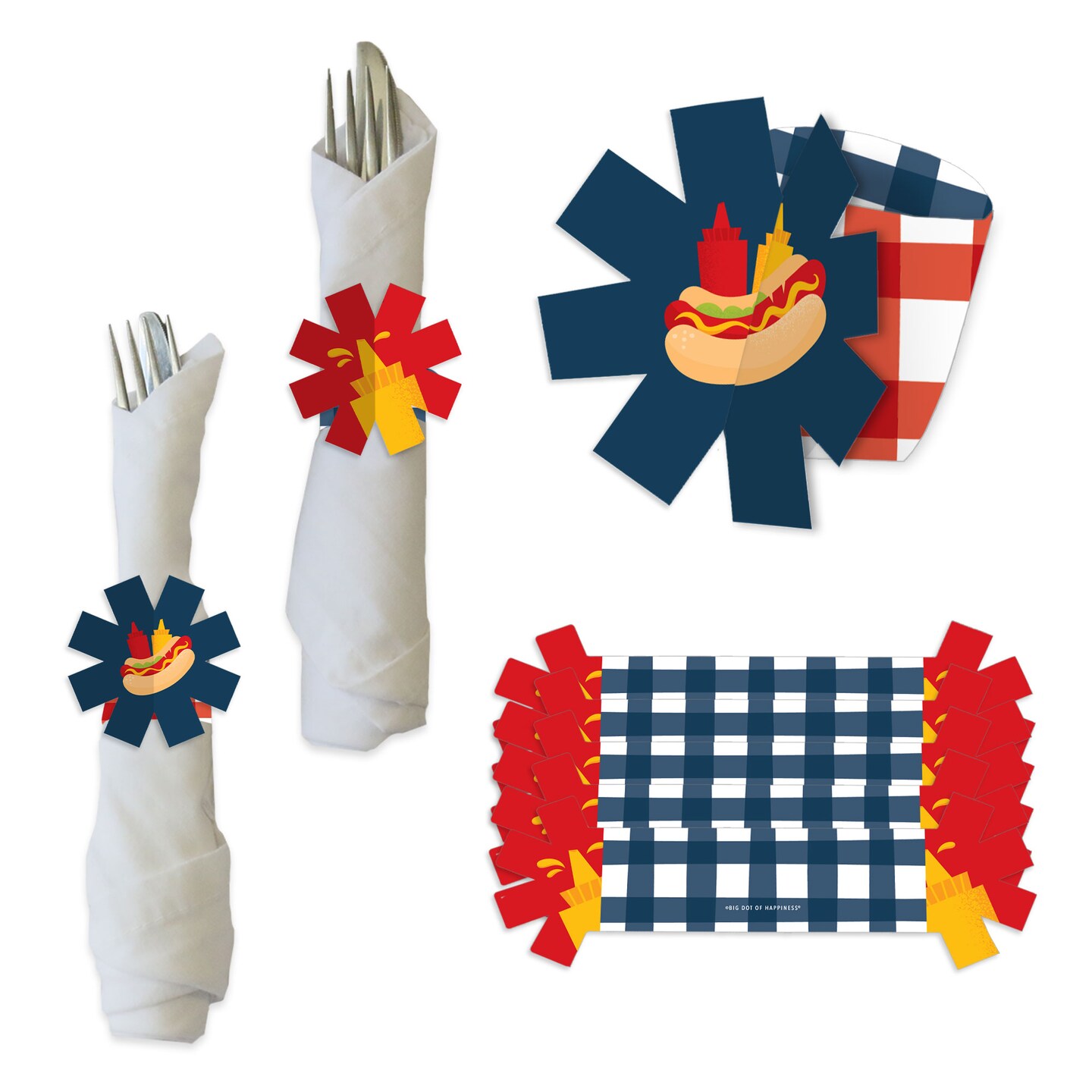 Big Dot of Happiness Fire Up the Grill - Summer BBQ Picnic Party Paper Napkin Holder - Napkin Rings - Set of 24