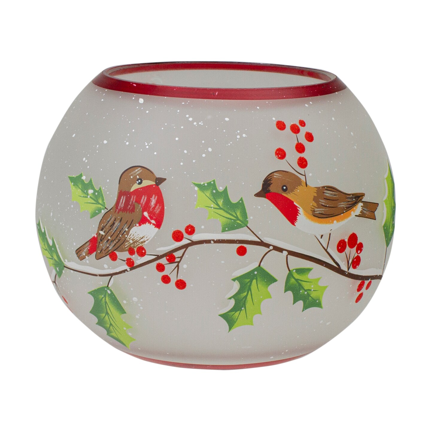 Northlight 5-Inch Hand Painted Finches and Pine Flameless Glass Candle Holder