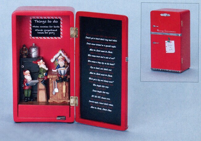 Roman 7&#x22; Red and Black Fridge Full of Elves LED Lights Christmas Figurine