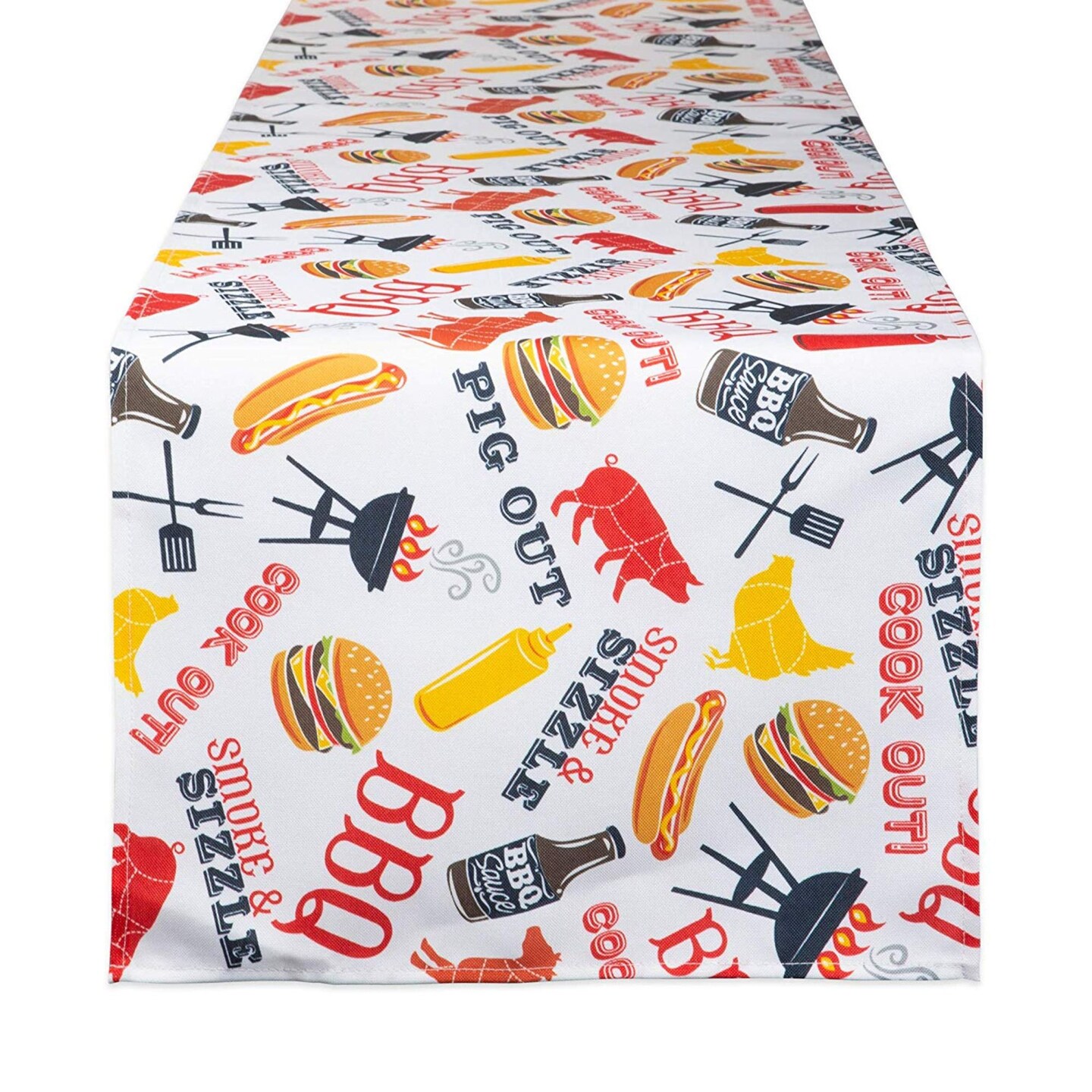 Contemporary Home Living 72&#x22; White and Red BBQ Fun Printed Rectangular Outdoor Table Runner