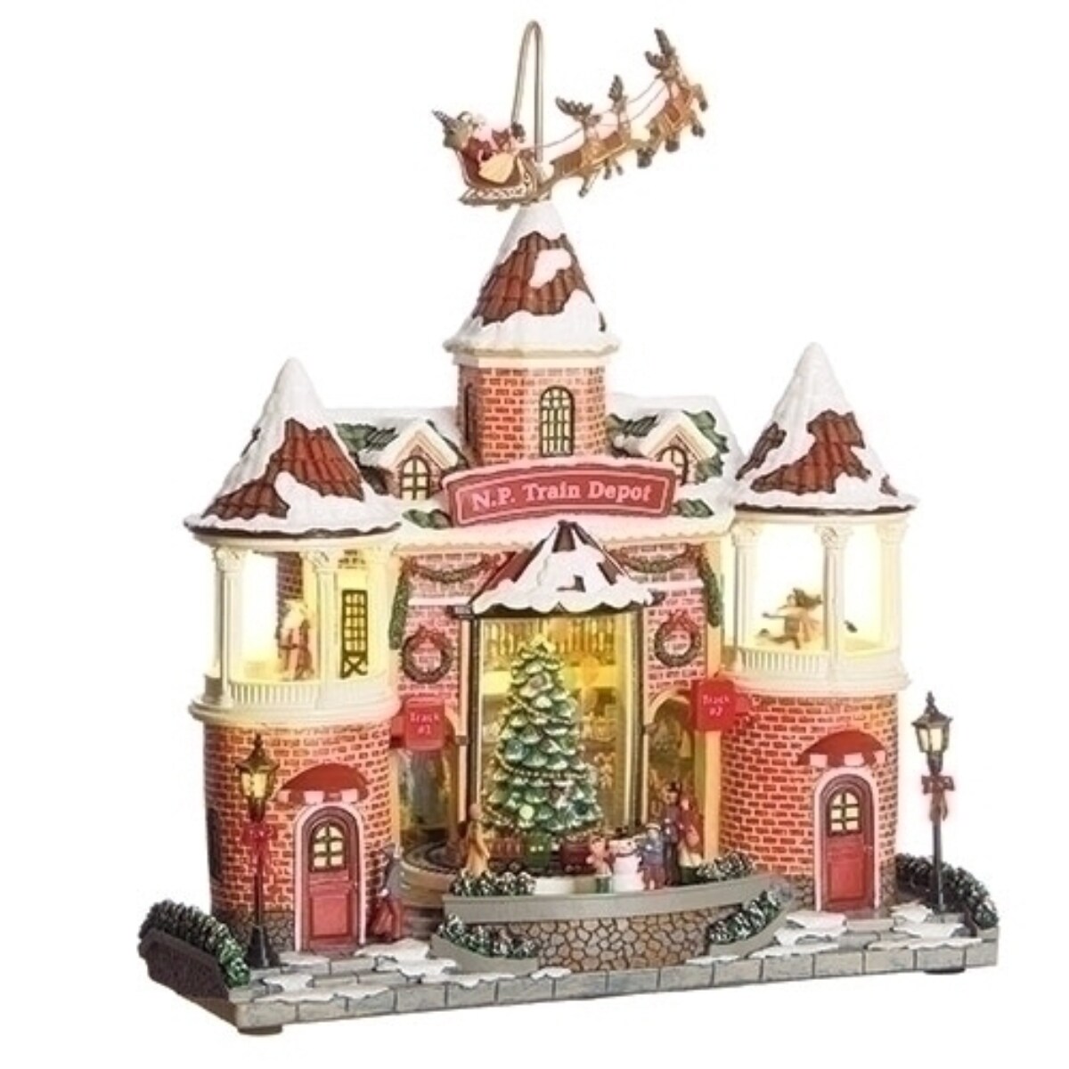 Roman 14.25&#x22; LED Lighted and Musical Train Depot Christmas Village Building