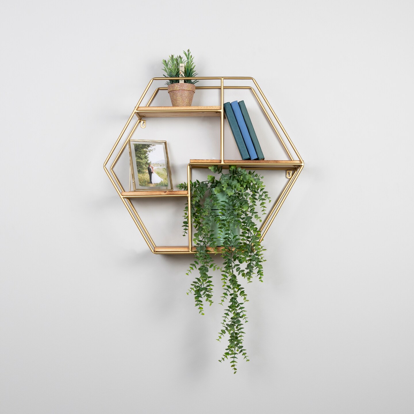 Contemporary Home Living 24.75&#x22; Gold Hexagon Wall Shelf