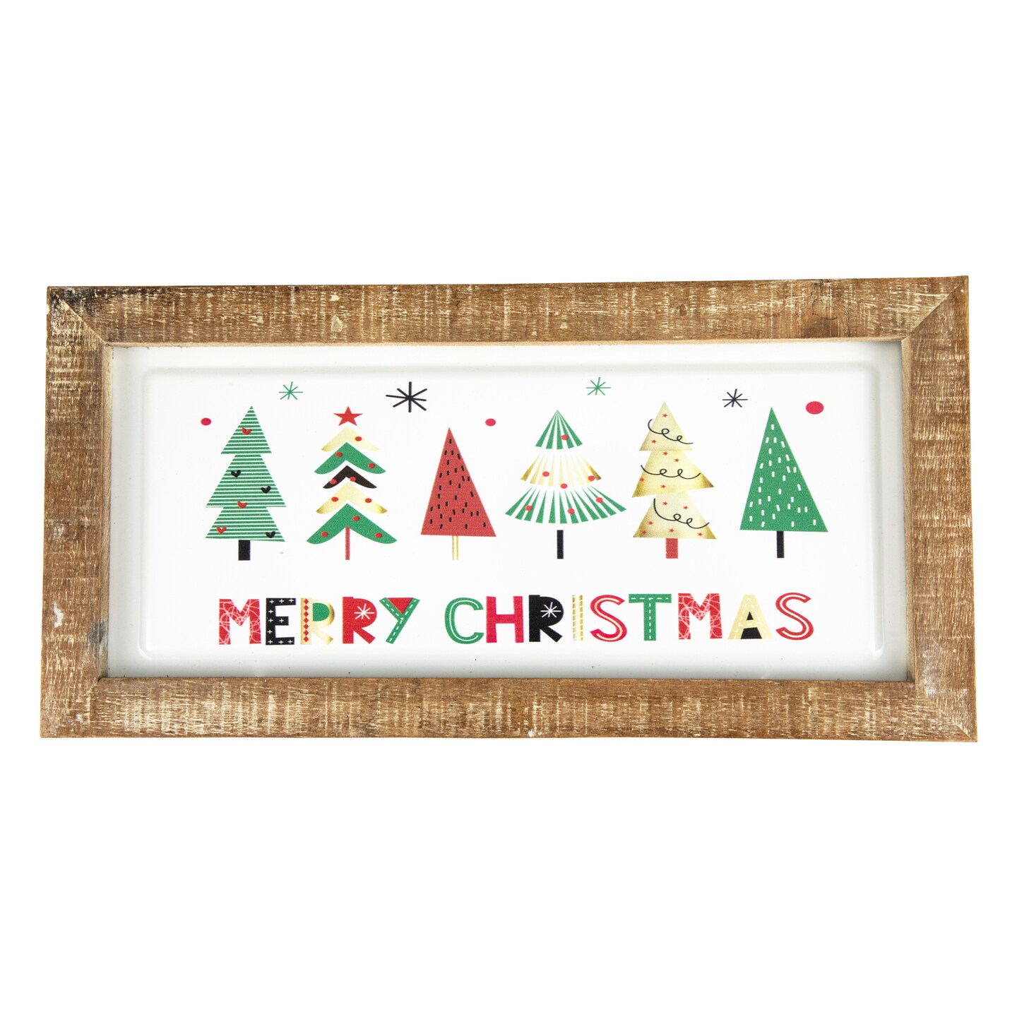 Northlight 11.75&#x22; Framed Merry Christmas Trees Metal Wall Sign