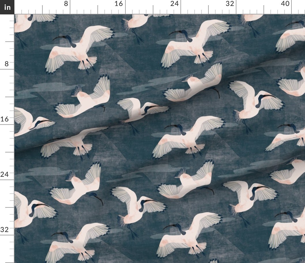 Australian Ibis Weathered Look Denim Blue Distressed Wildlife Custom Printed Fabric by Spoonflower Various Fabrics by the Yard or Fat Quarter