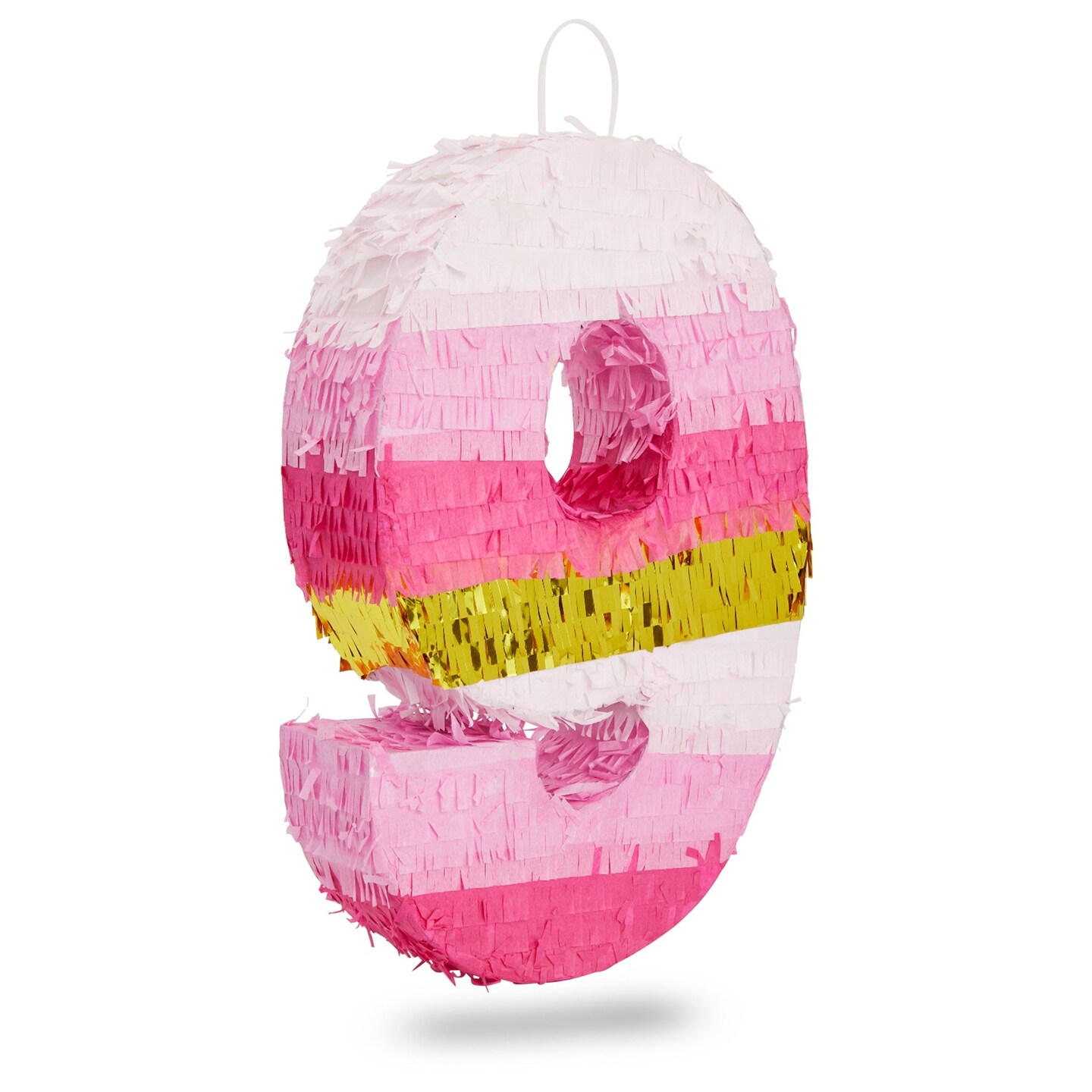Number 9 Pinata, Pink and Gold for Girls 9th Birthday Party Decorations, Small, 16.5x11x3 in
