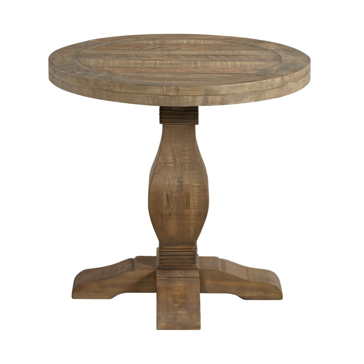 Saltoro Sherpi 26 Inch Round End Table with Pedestal Base, Brown-