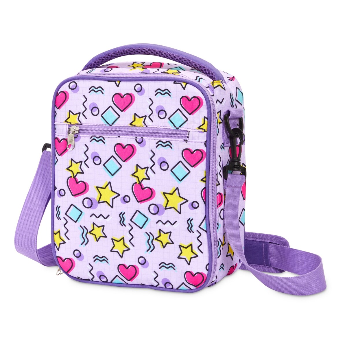 Insulated Lunch Bag with Shoulder Strap for Picnic and Travel, Light Purple, 8 x 10 x 4 In)