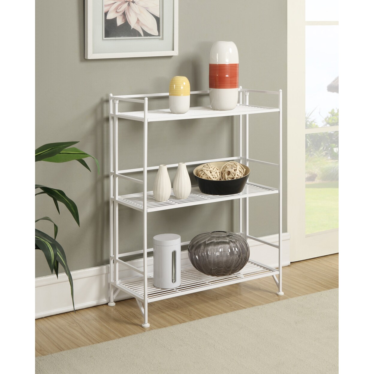 Convenience Concepts Xtra Storage 3 Tier Wide Folding Metal Shelf, White