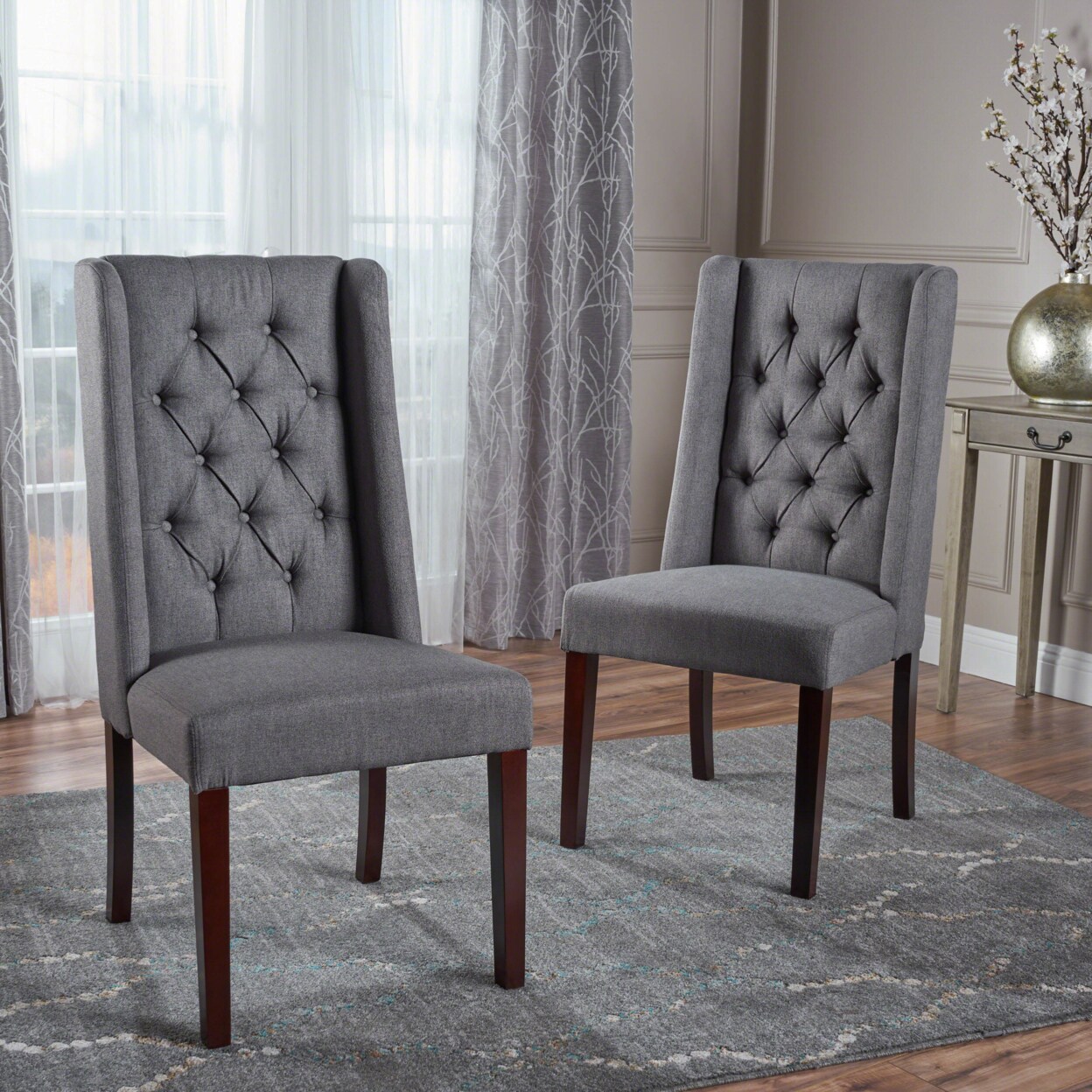 GDFStudio Billings Tufted Fabric High Back Dining Chairs (Set of 2)