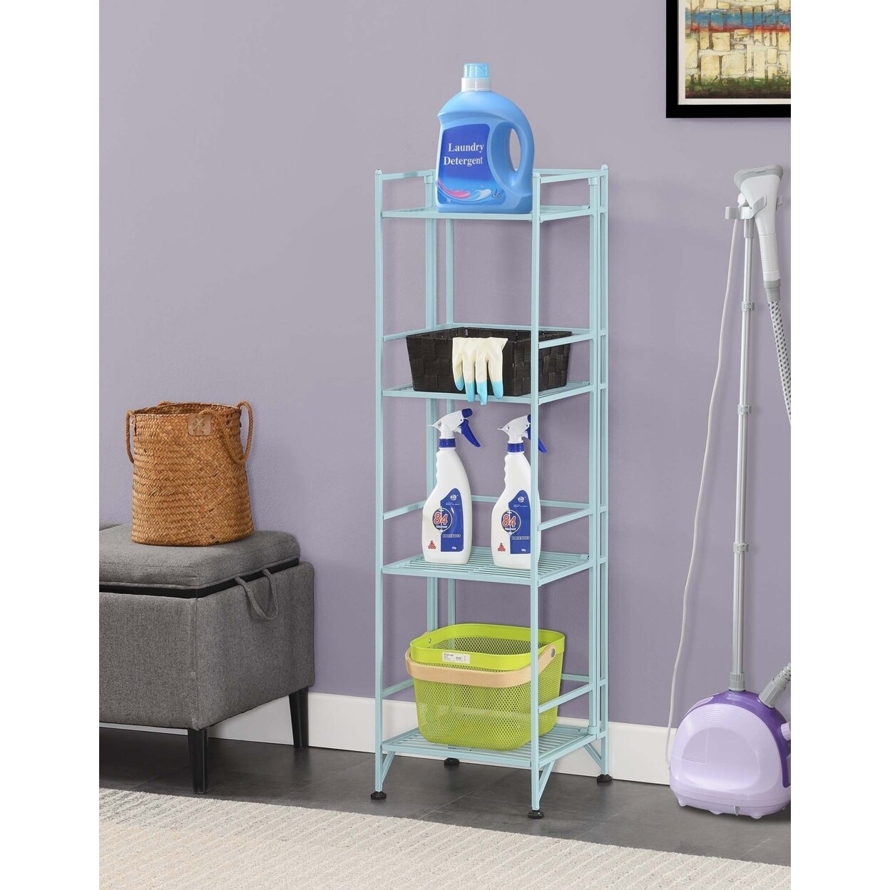 Convenience Concepts Xtra Storage 4 Tier Folding Metal Shelf, Seafoam