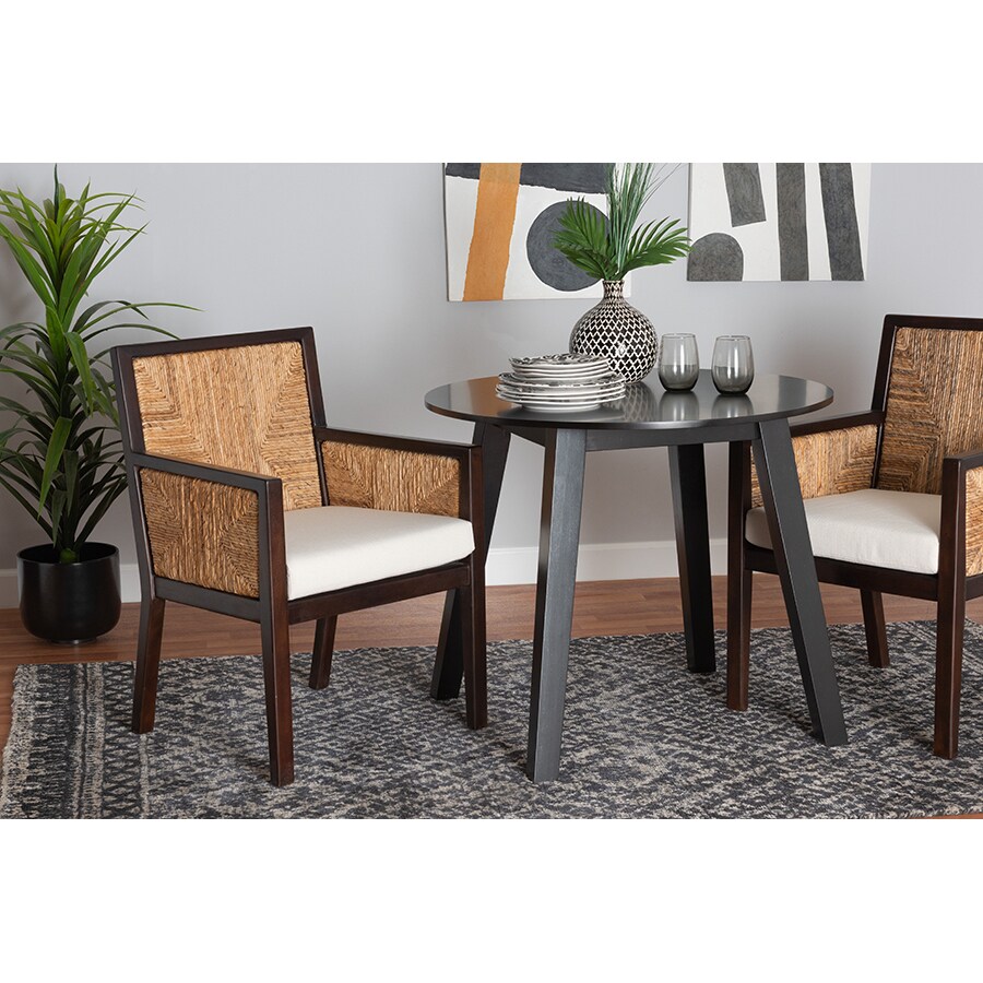 Wholesale Interiors Baxton Studio Joana Modern Bohemian Dark Brown Mahogany Wood and Natural Abaca Dining Arm Chair