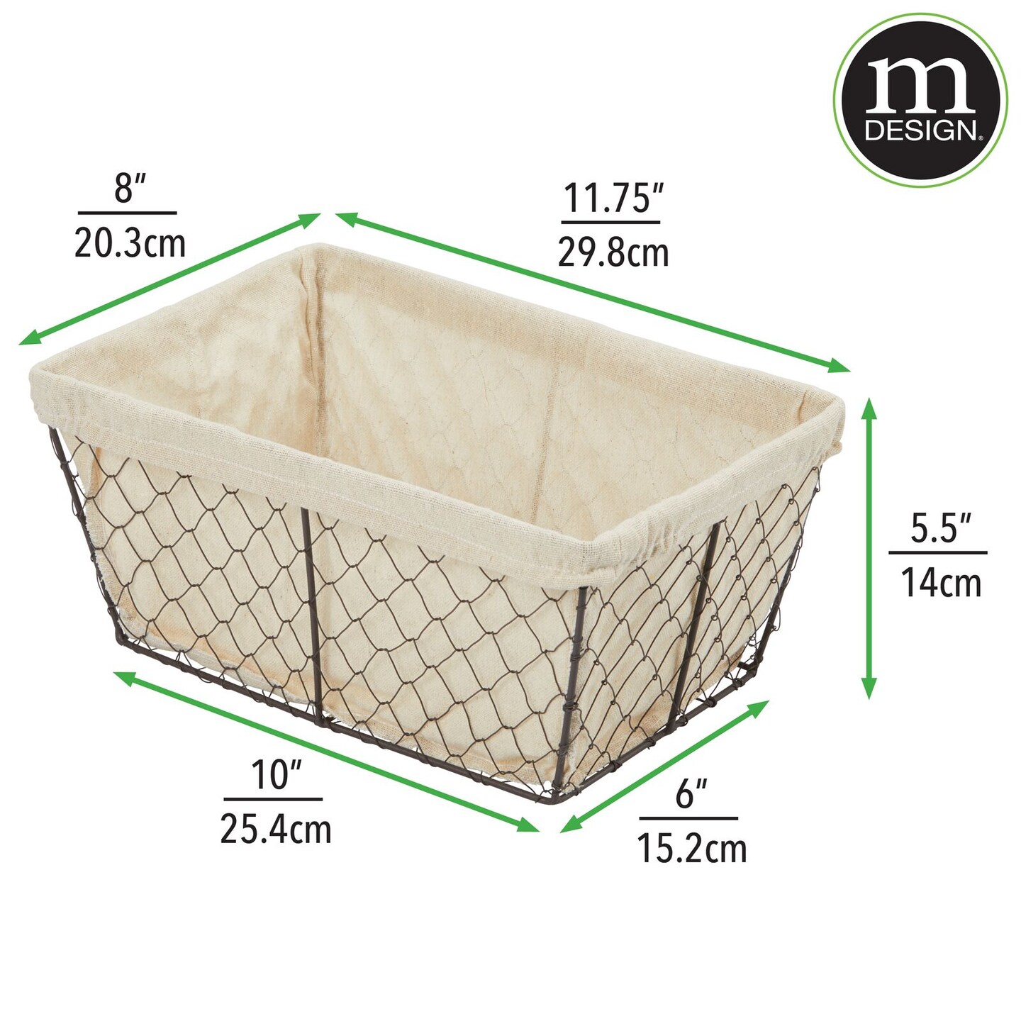 mDesign Medium Chicken Wire Storage Basket, Fabric Liner