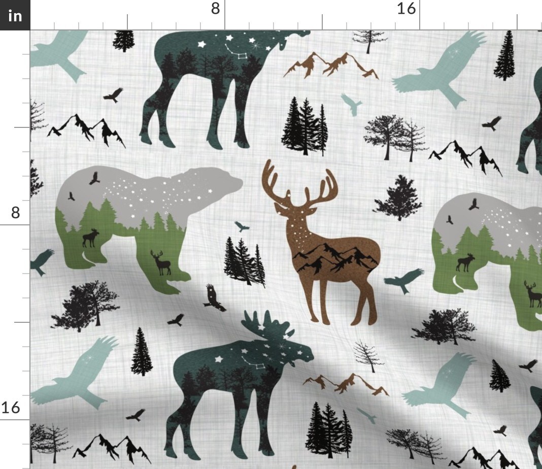 Arctic Woodland Animals Forest Alaska Mountains Adventure Bear Moose Custom Printed Fabric by Spoonflower Various Fabrics by the Yard or Fat Quarter