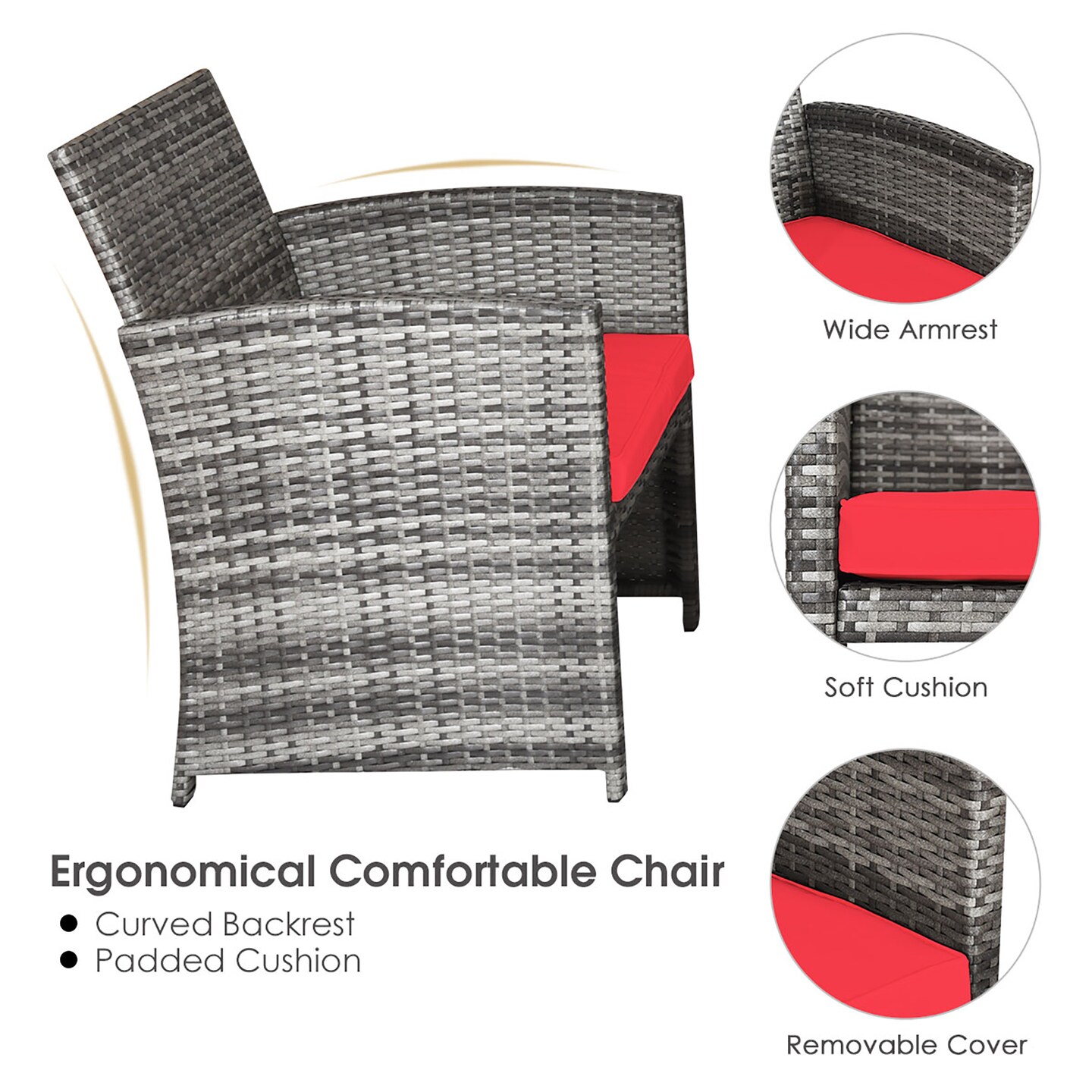 Costway 8PC Patio Rattan Furniture Set Glass Table Top Cushioned Sofa Turquoise\Red