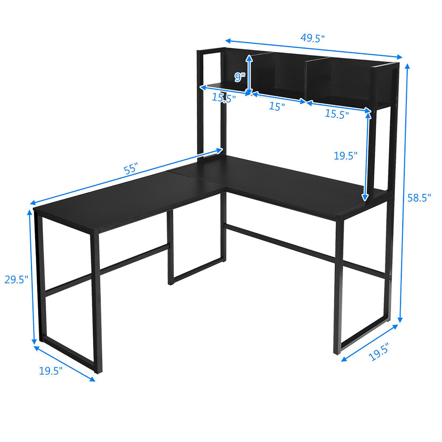 Costway 55&#x27;&#x27; L-Shaped Desk Corner Computer Desk w/Hutch Black