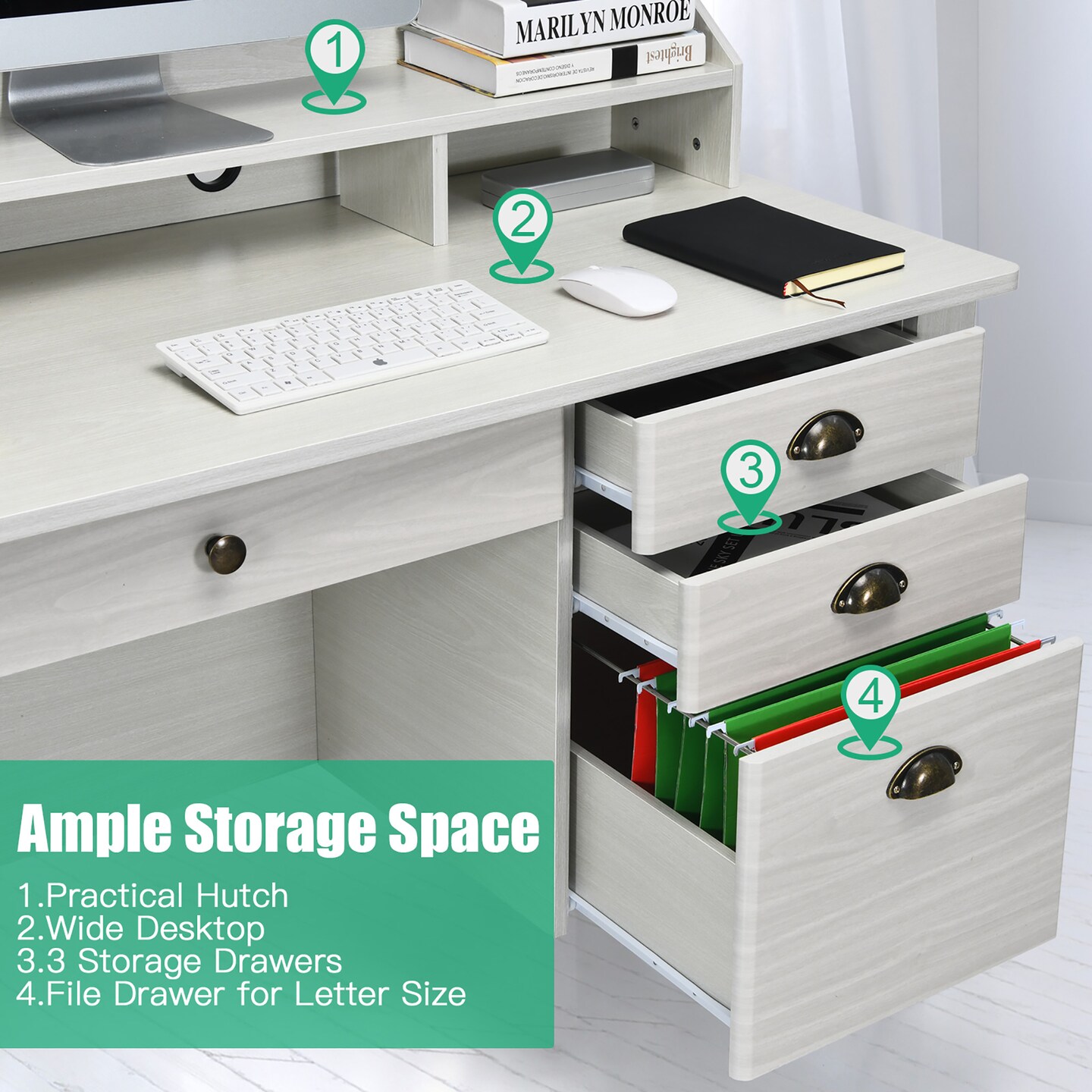Costway Computer Desk PC Laptop Writing Table Workstation Student Study Furniture White