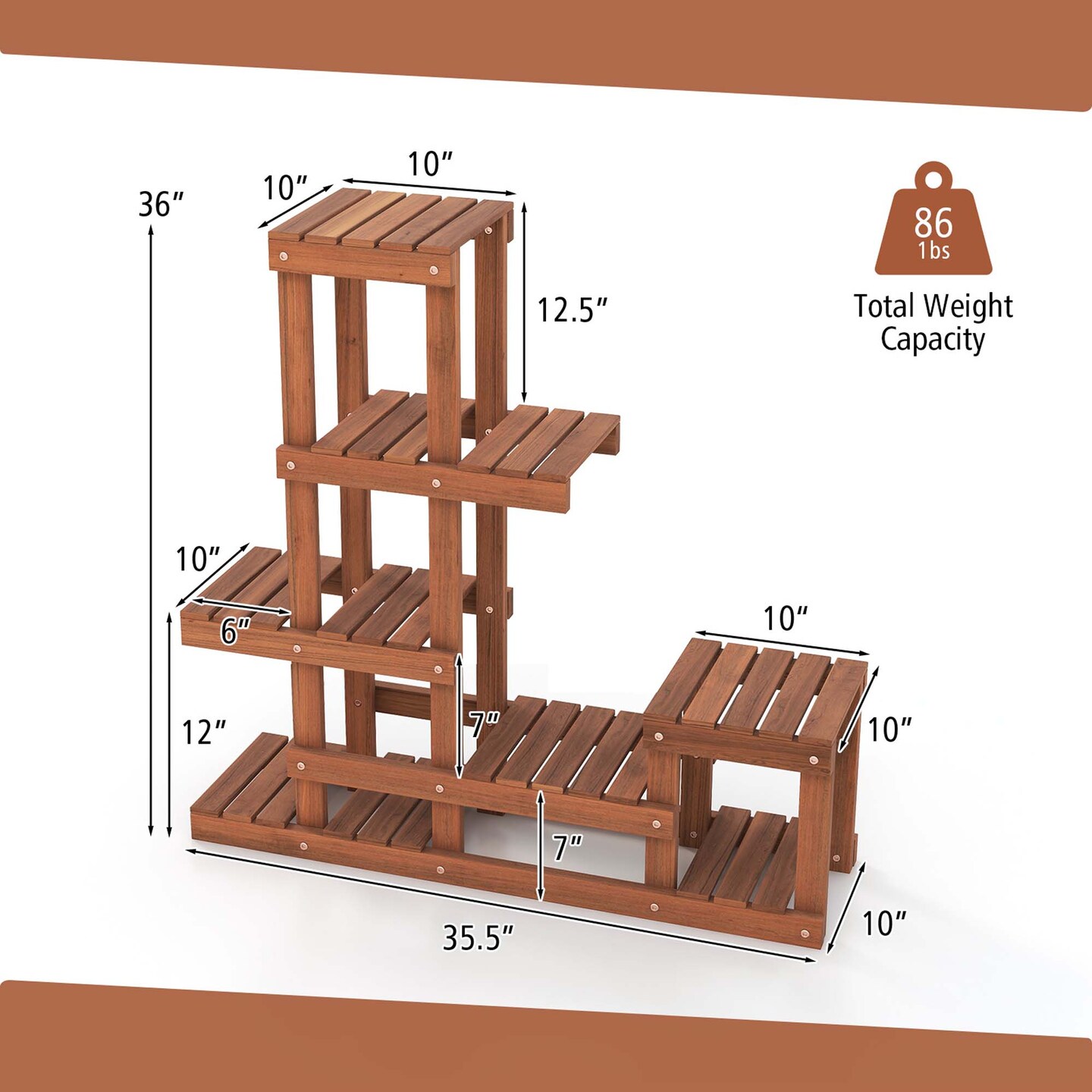 Costway Multi-layer Wood Plant Stand Flower Shelf Rack with High Low Structure