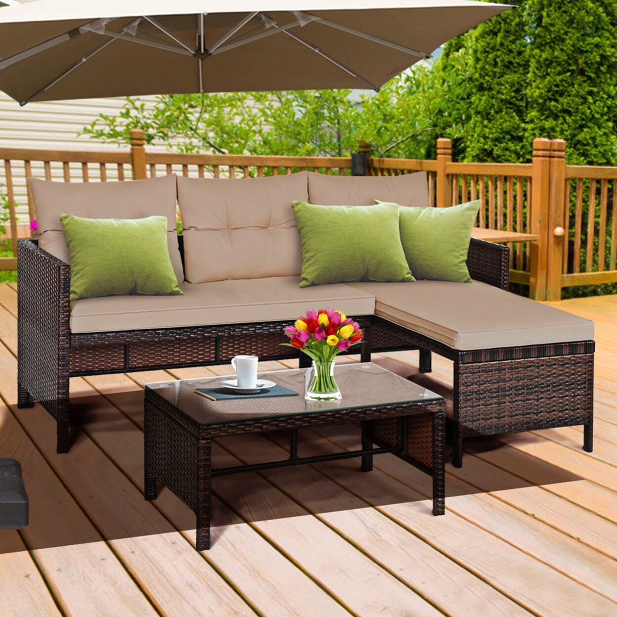 Gymax 3pc rattan furniture set outdoor store patio couch sofa wicker set