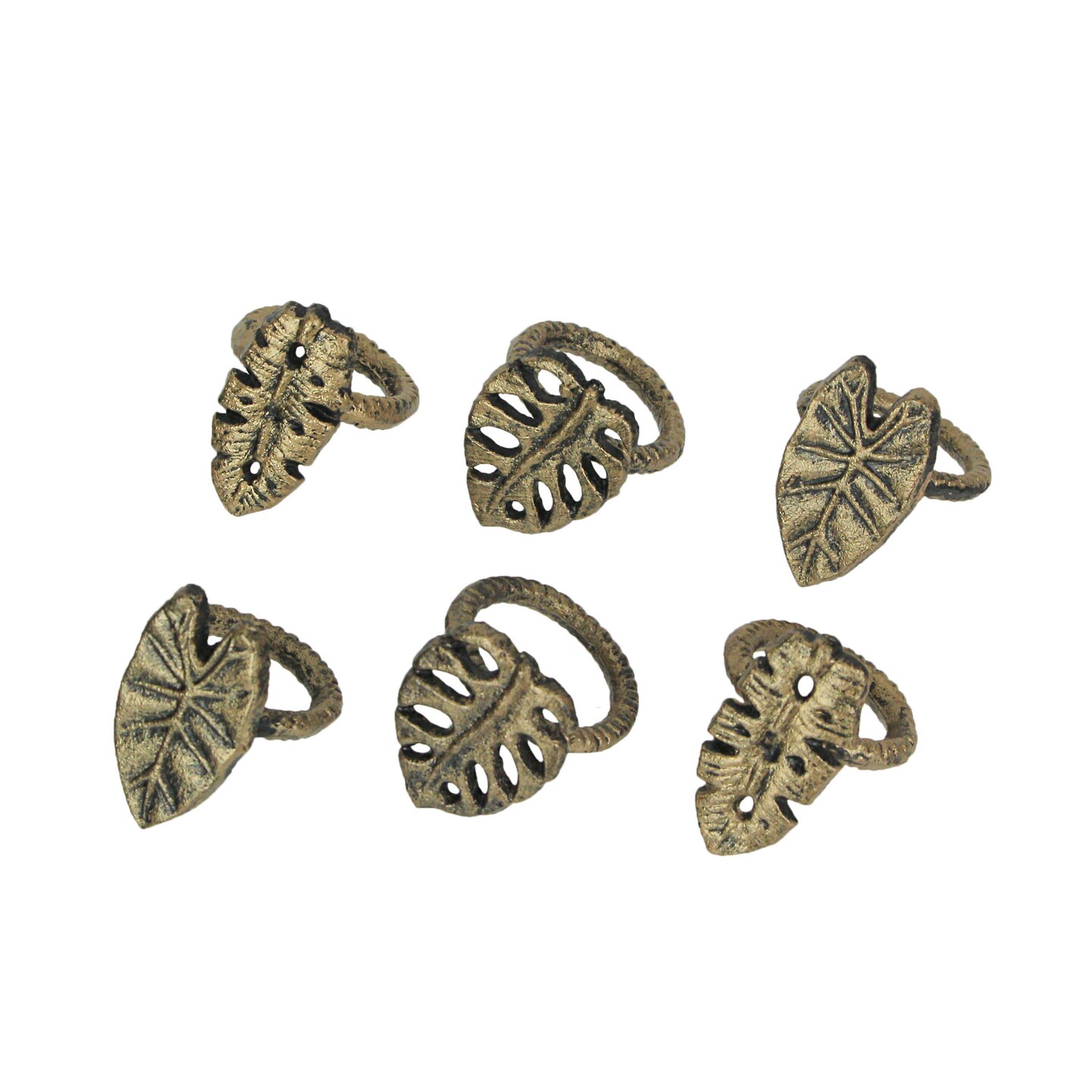 Set of 6 Cast Iron Tropical Leaf Napkin Rings Decorative Dining Decor