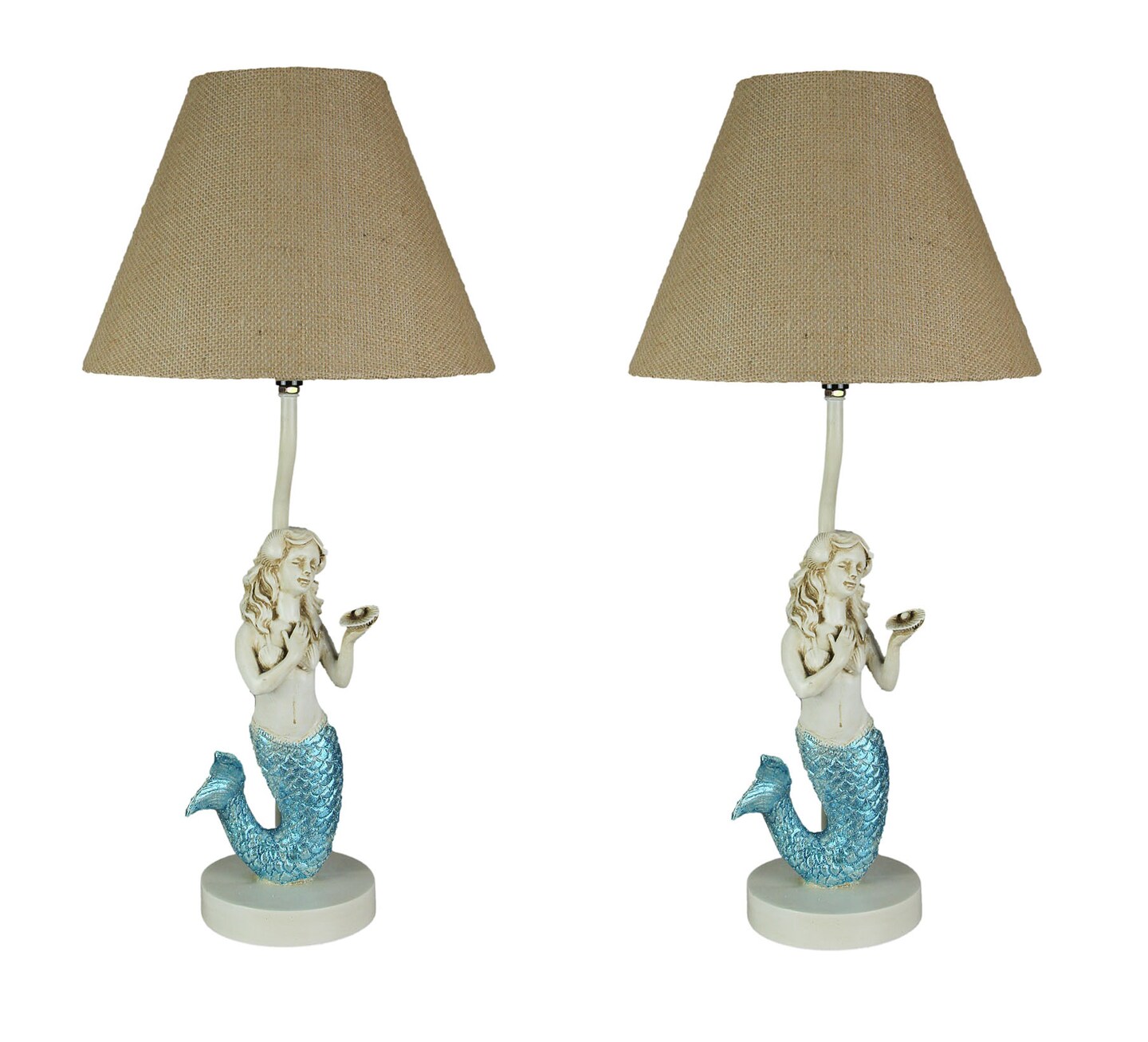 Blue Glitter Tail Mermaid Nautical Table Lamp Burlap Coastal Decor accent light