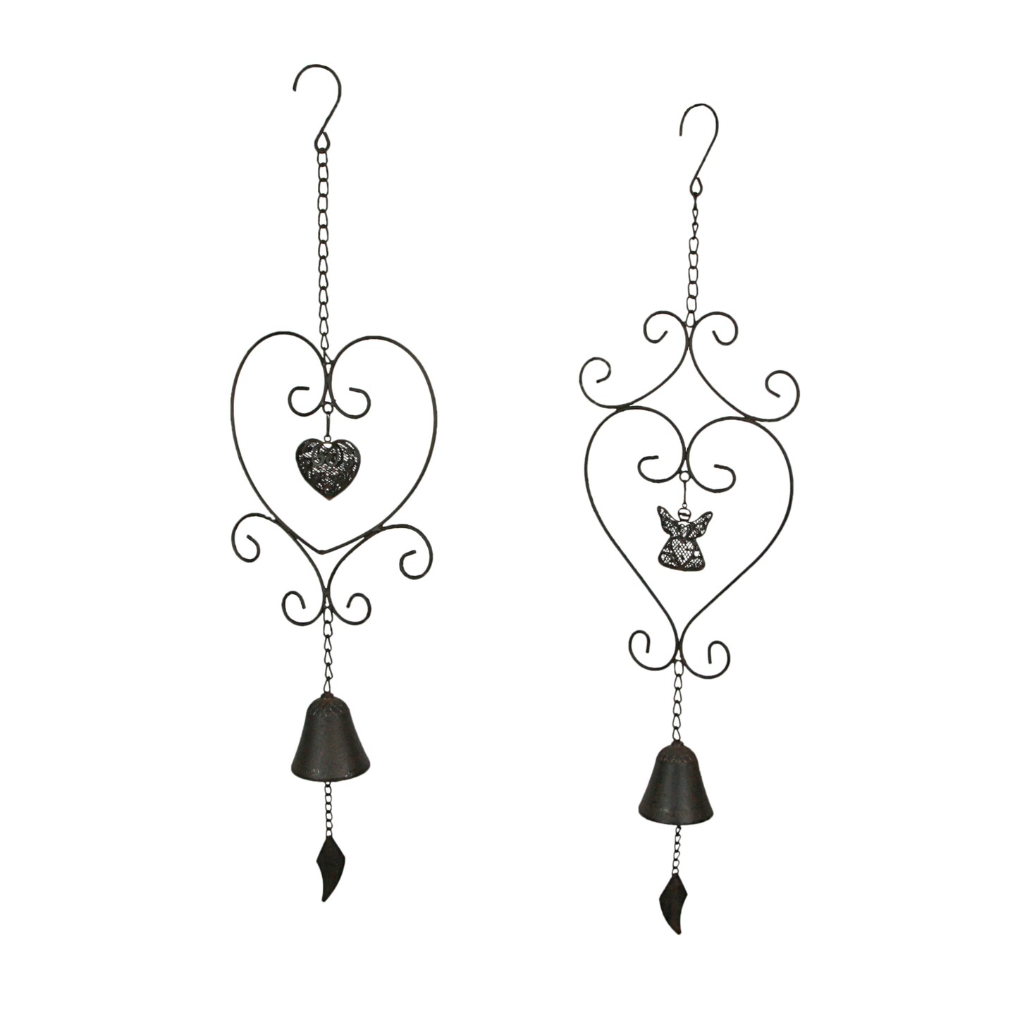 Metal Angel &#x26; Heart Hanging Wind Chime Bell Outdoor Home Garden Decor Set of 2