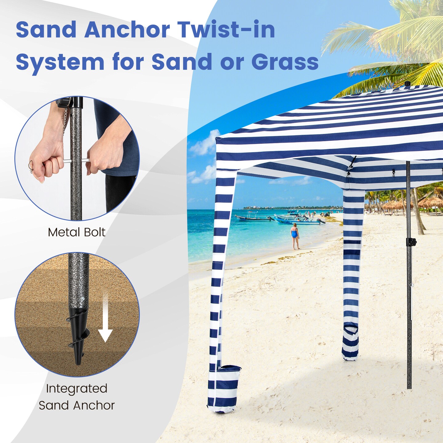 Costway 6 x 6FT Foldable Beach Cabana Tent with  Carrying Bag Detachable Sidewall