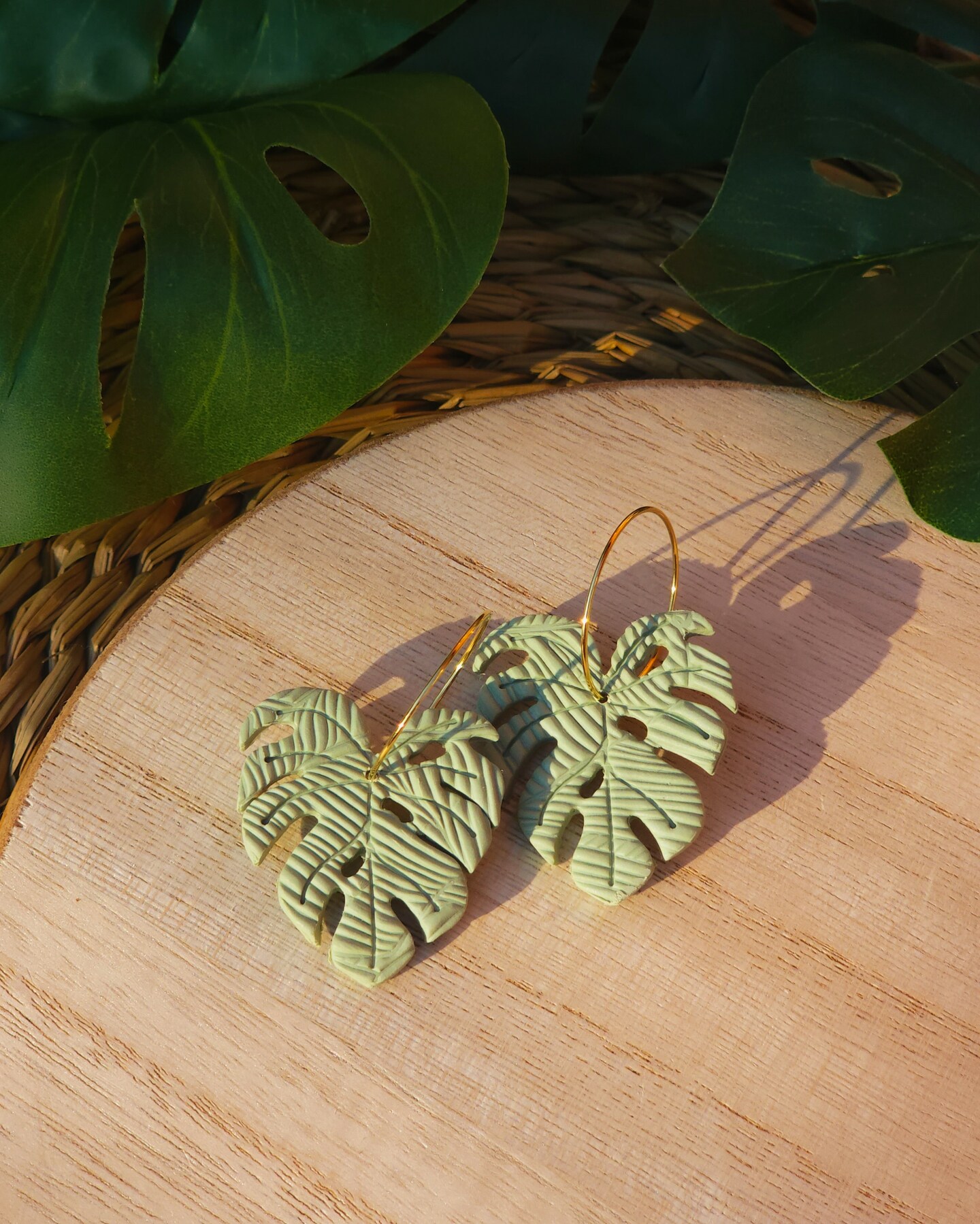 Monstera Hoops | Plant Lover | Handmade Polymer Clay Earrings | MakerPlace  by Michaels