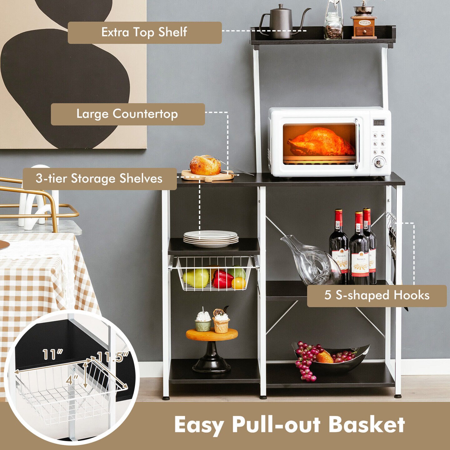 4 Tier Vintage Kitchen Baker&#x27;s Rack Utility Microwave Stand