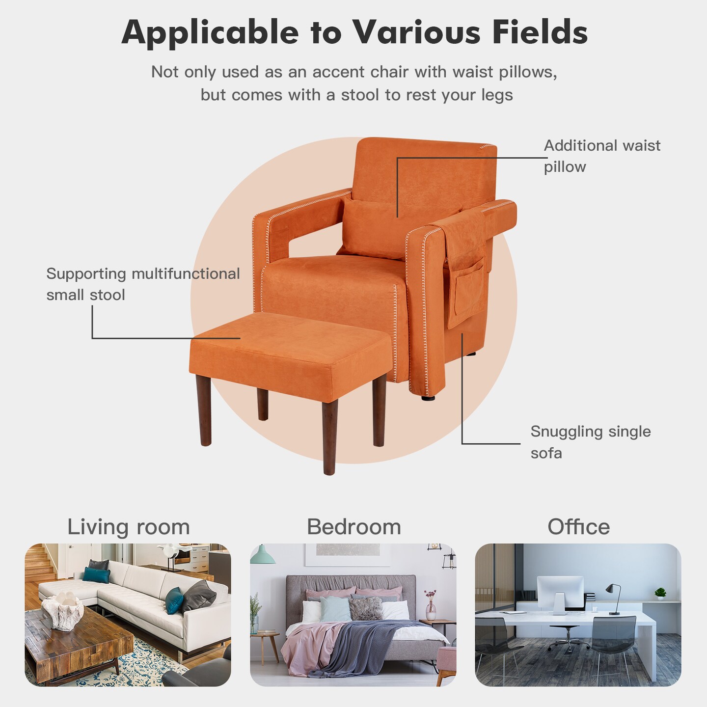 Modern Berber Fleece Single Sofa Chair Included Ottoman and Waist Pillow Suitable for Any Terrain