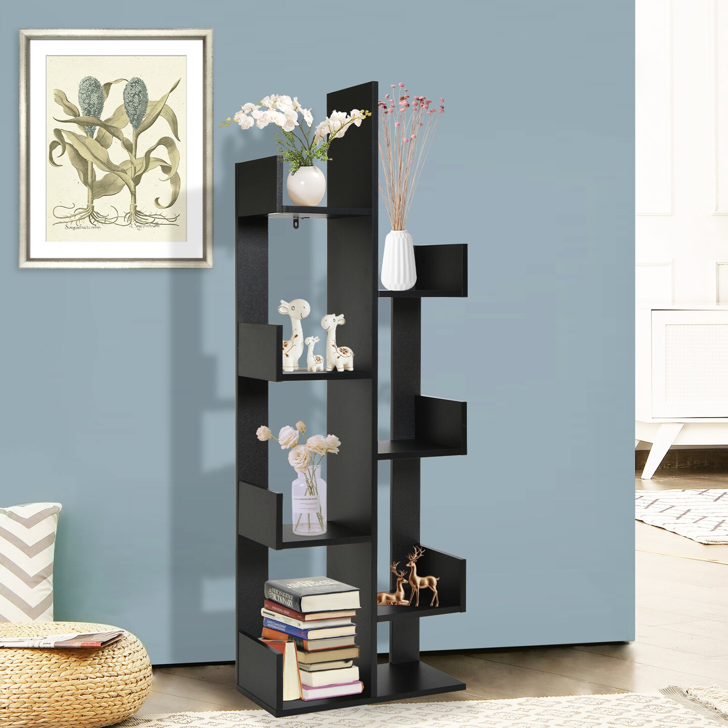 Costway 8-Shelf Bookcase Modern Tree Bookshelf Storage Decor Freestanding White/Black
