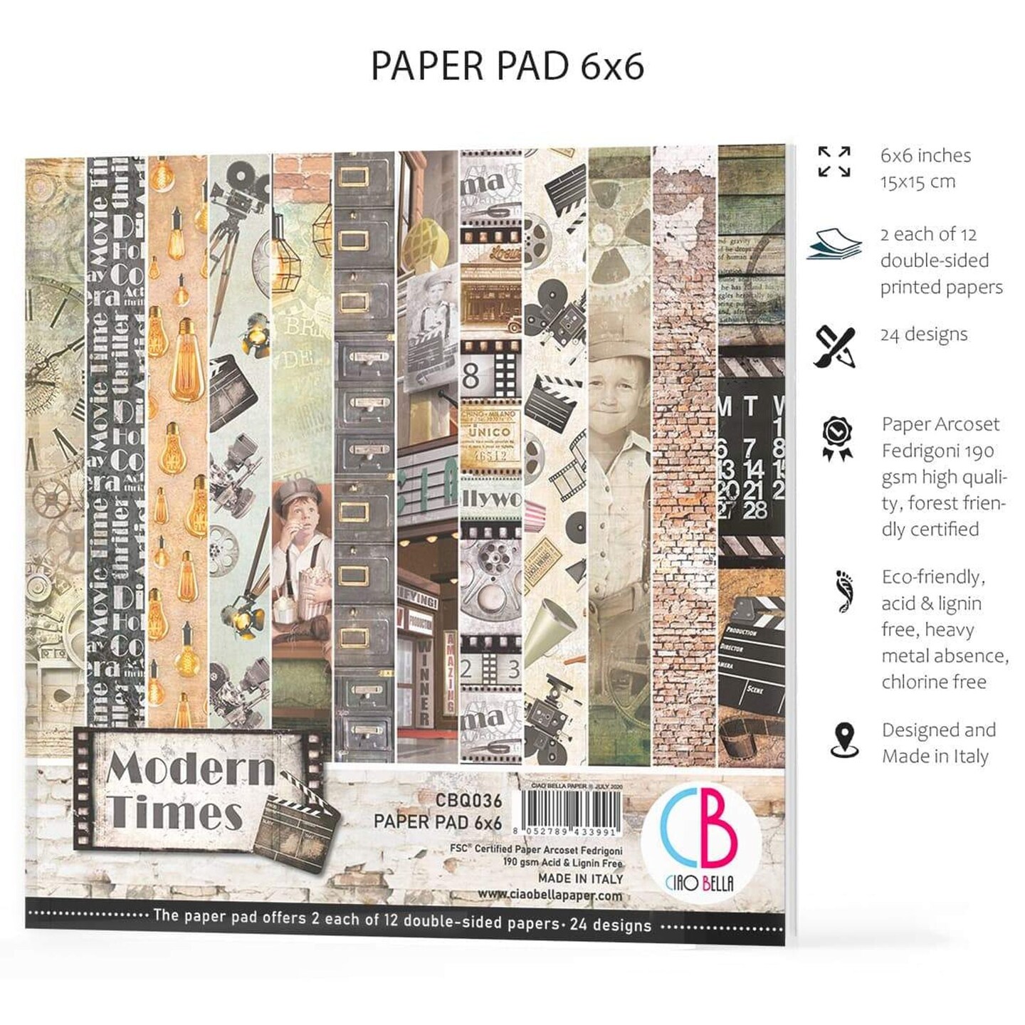 Ciao Bella  Modern Times Paper Pad 6&#x22;x6&#x22; 24/Pkg