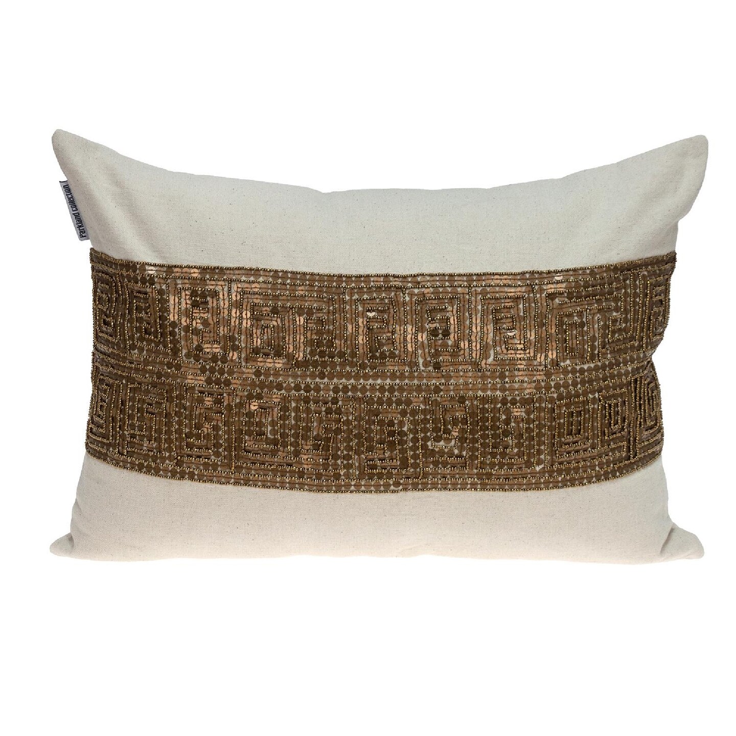 Nassau Collection 20" Beige and Bronze Contemporary Embroidered Throw Pillow