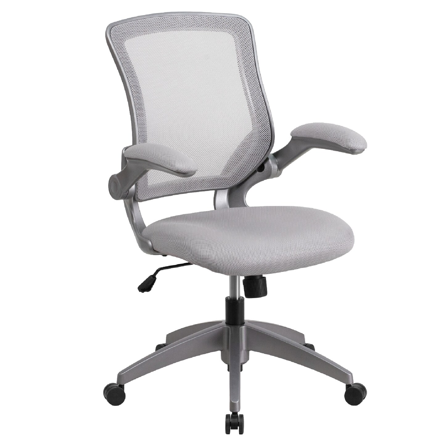 Flash Furniture 42.25&#x22; Gray and Black Swivel Ergonomic Task Office Chair with Gray Frame and Flip-Up Arms