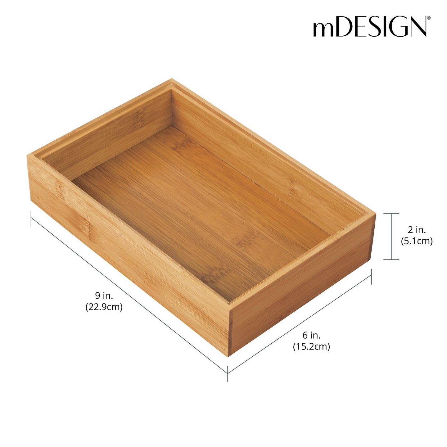 mDesign Wooden Bamboo Office Drawer Organizer Box Tray