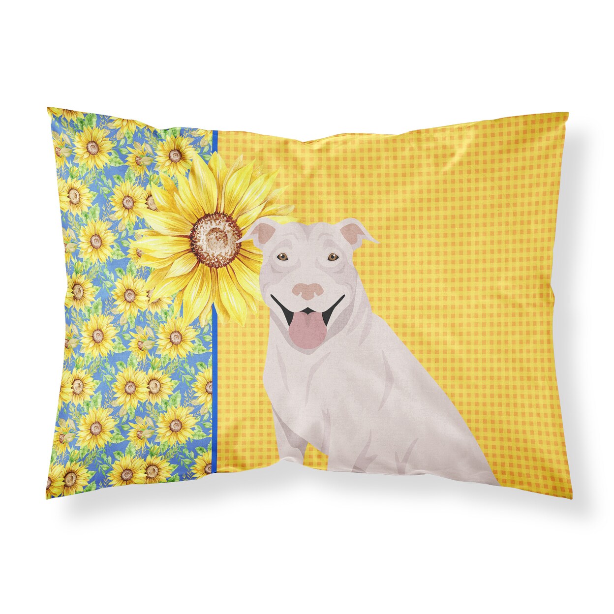 Caroline's Treasures Summer Sunflowers White Pit Bull Terrier Fabric Standard Pillowcase