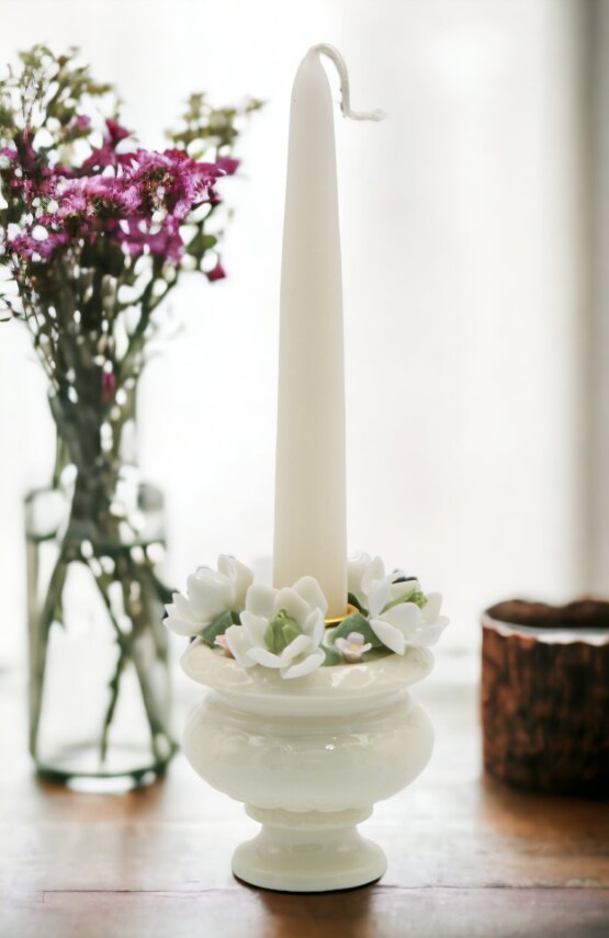Ceramic Magnolia Flower Pedestal Candle Holder (Candle NOT Included), Wedding D&#xE9;cor or Gift, Anniversary D&#xE9;cor or Gift, Home D&#xE9;cor