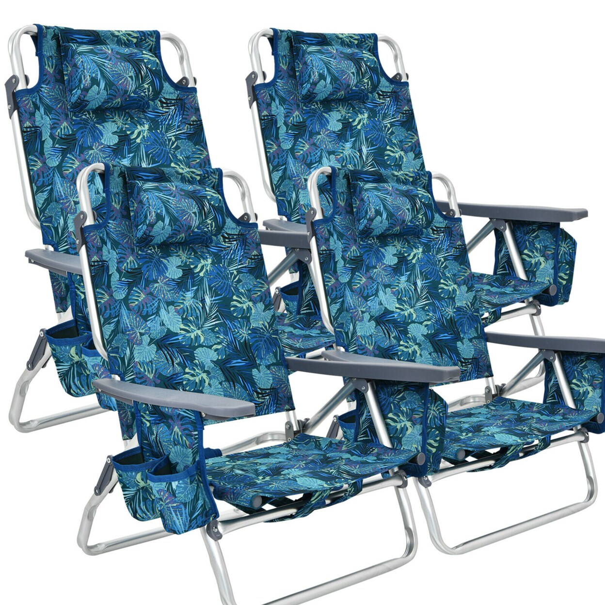 Gymax 4PCS Folding Backpack Beach Chair Reclining Camping Chair w/ Storage Bag