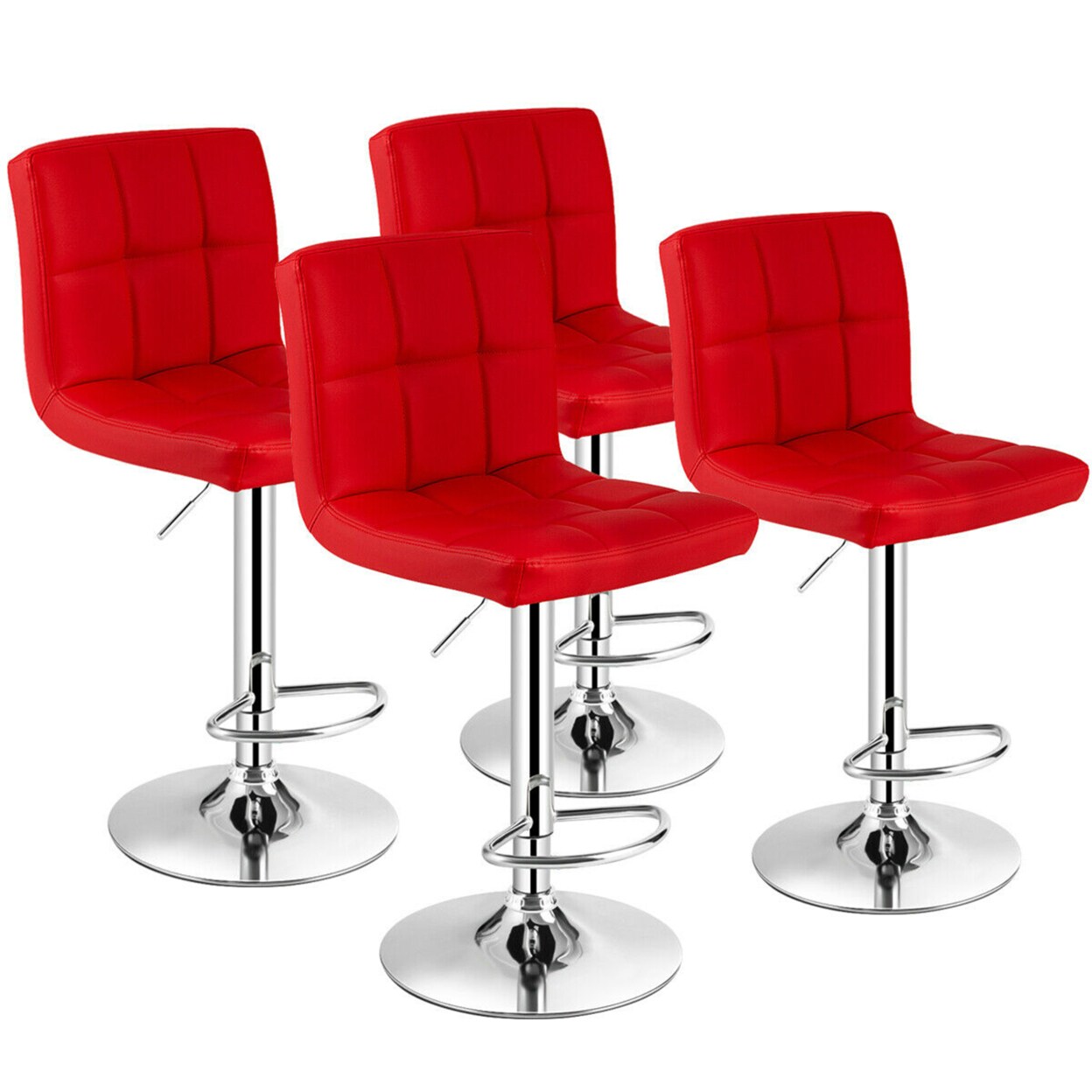 Set Of 4 Pu Leather Bar Stool Swivel Bar Chair W/ Adjustable Height Red