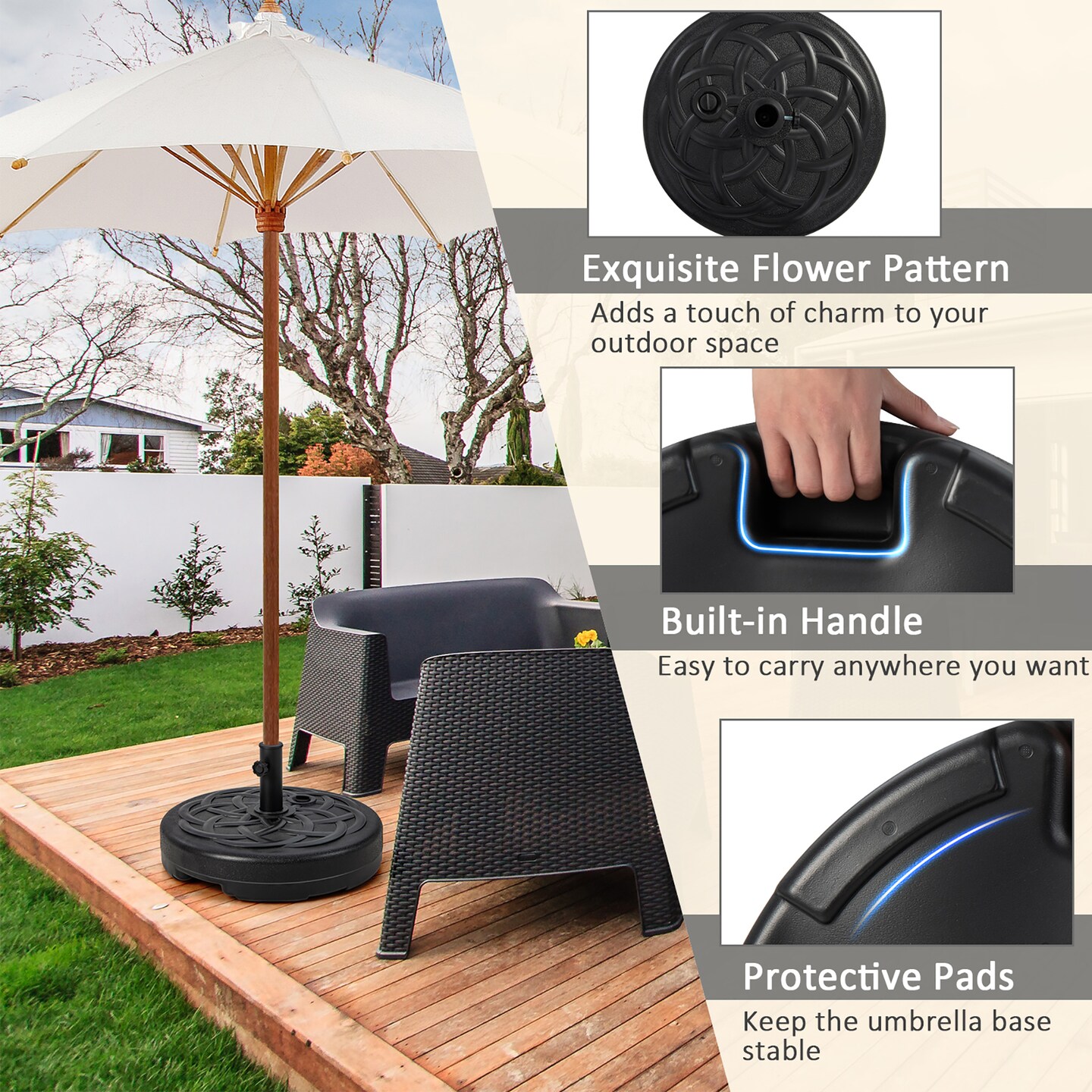 Costway 22&#x27;&#x27; Patio Fillable Round Umbrella Base Stand Water/Sand Fit Pole 1.5&#x27;&#x27; &#x26; 1.9&#x27;&#x27;
