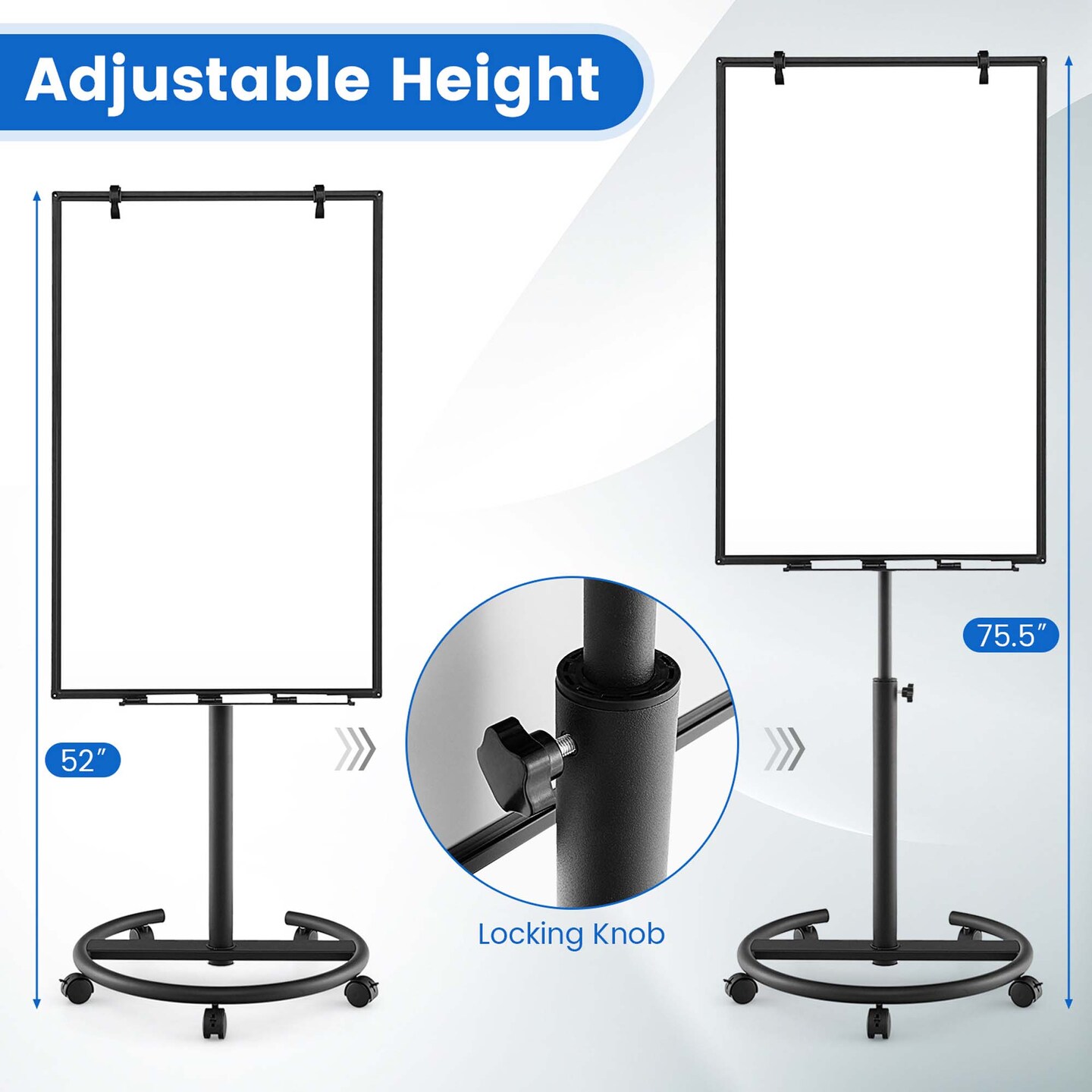 Costway Mobile Whiteboard 40&#x27;&#x27; x 26&#x27;&#x27; Height Adjustable Magnetic Dry Erase Board with Stand