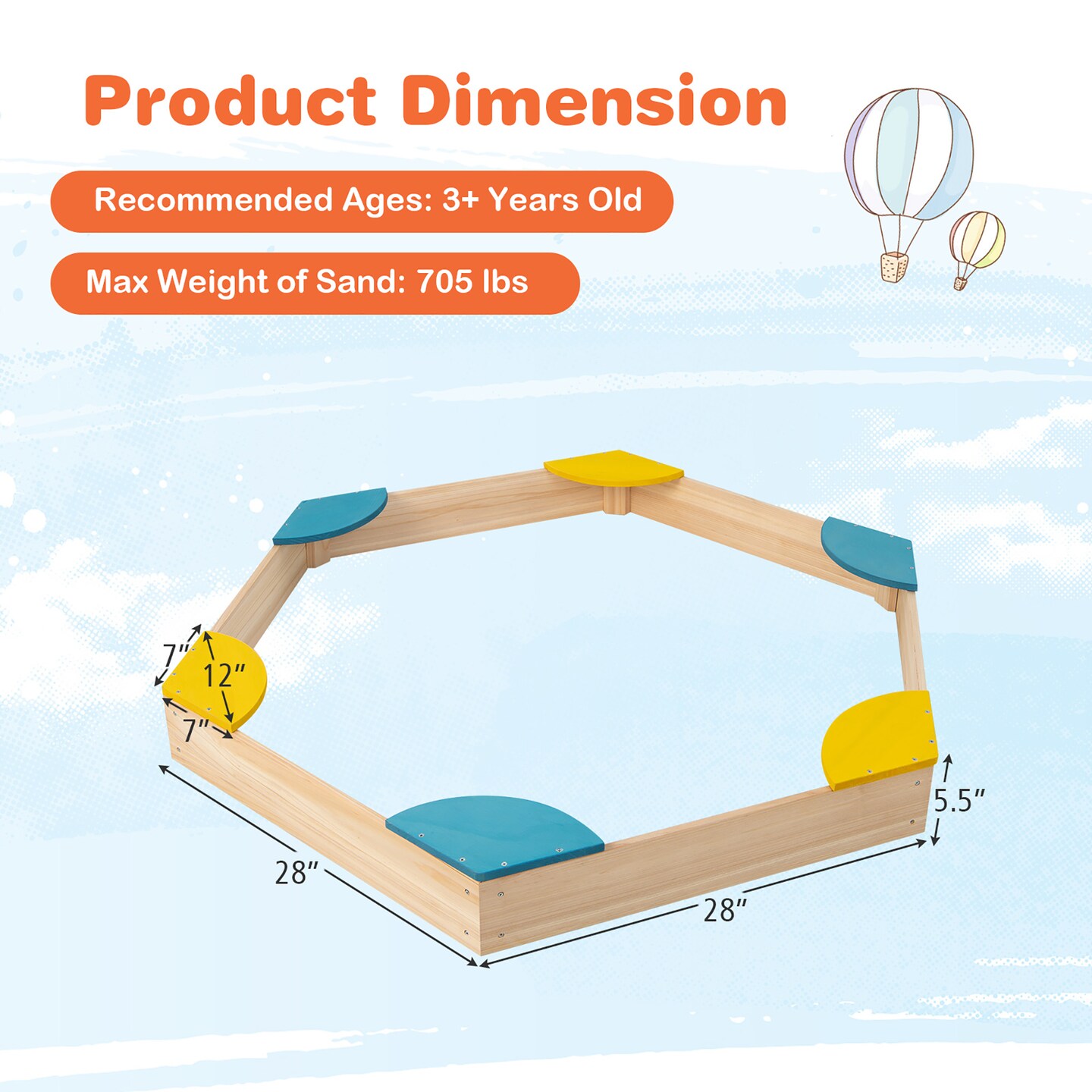 Costway Outdoor Wooden Sandbox with Seats Backyard Bottomless Sandpit for Kids Aged 3+