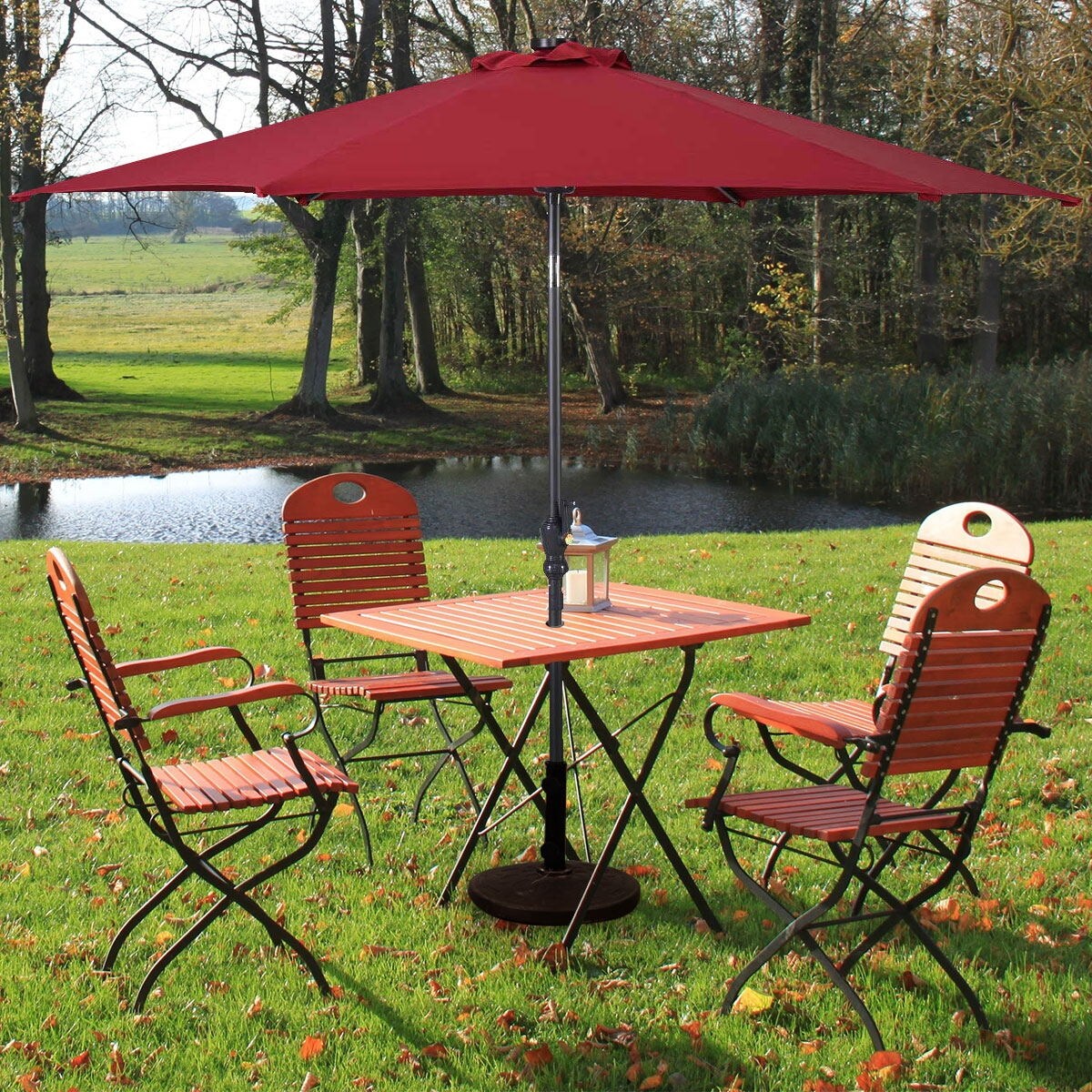 9 Feet Patio Solar Umbrella LED Patio Market Steel Tilt with Crank Outdoor